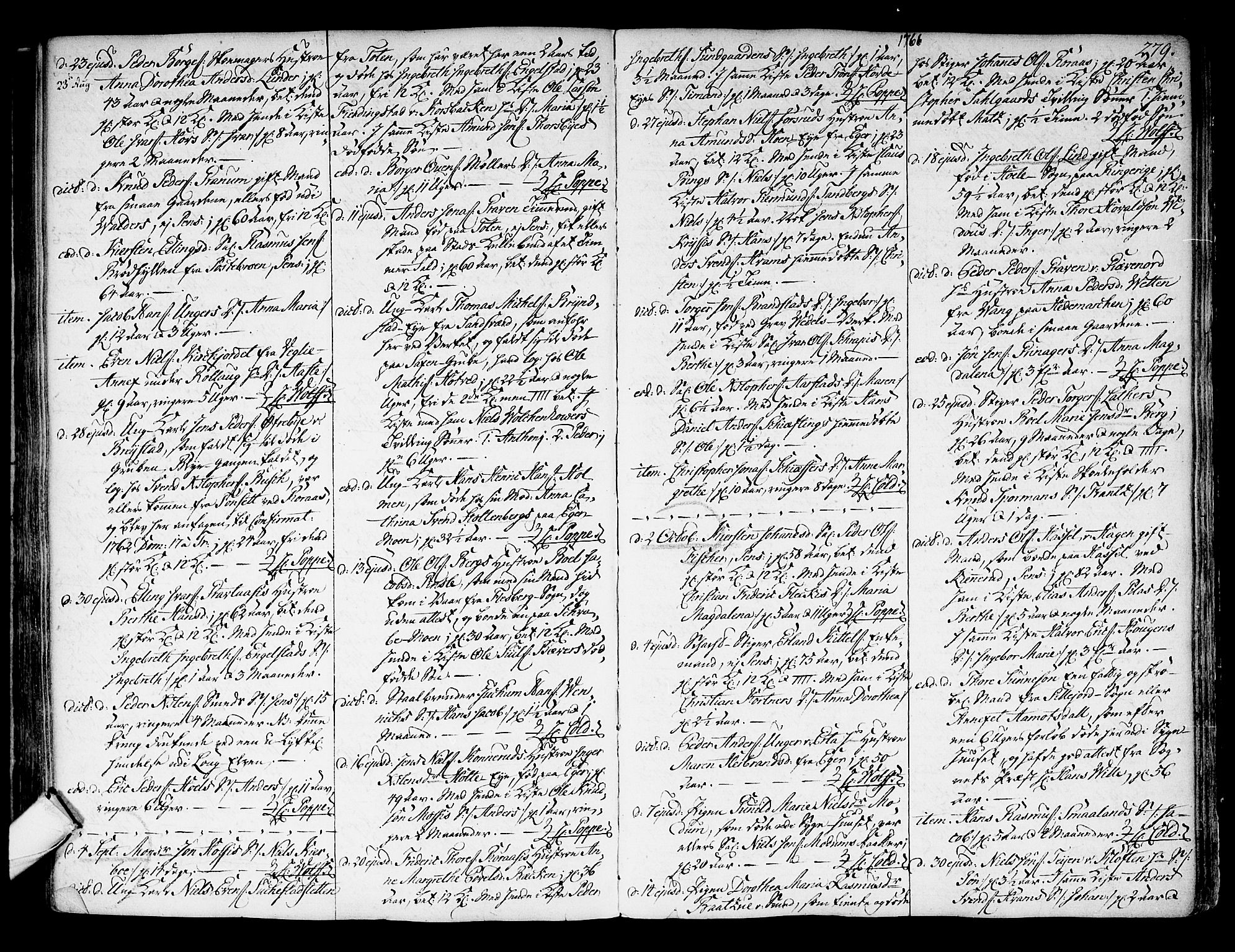 Kongsberg kirkebøker, SAKO/A-22/F/Fa/L0004: Parish register (official) no. I 4, 1756-1768, p. 279