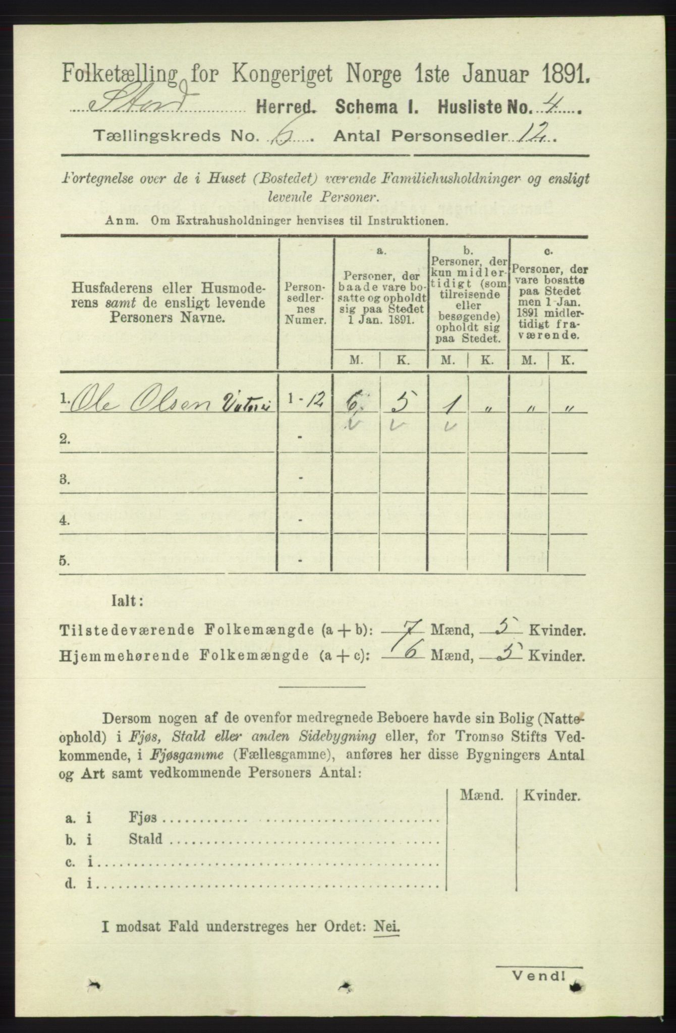 RA, 1891 census for 1221 Stord, 1891, p. 2074