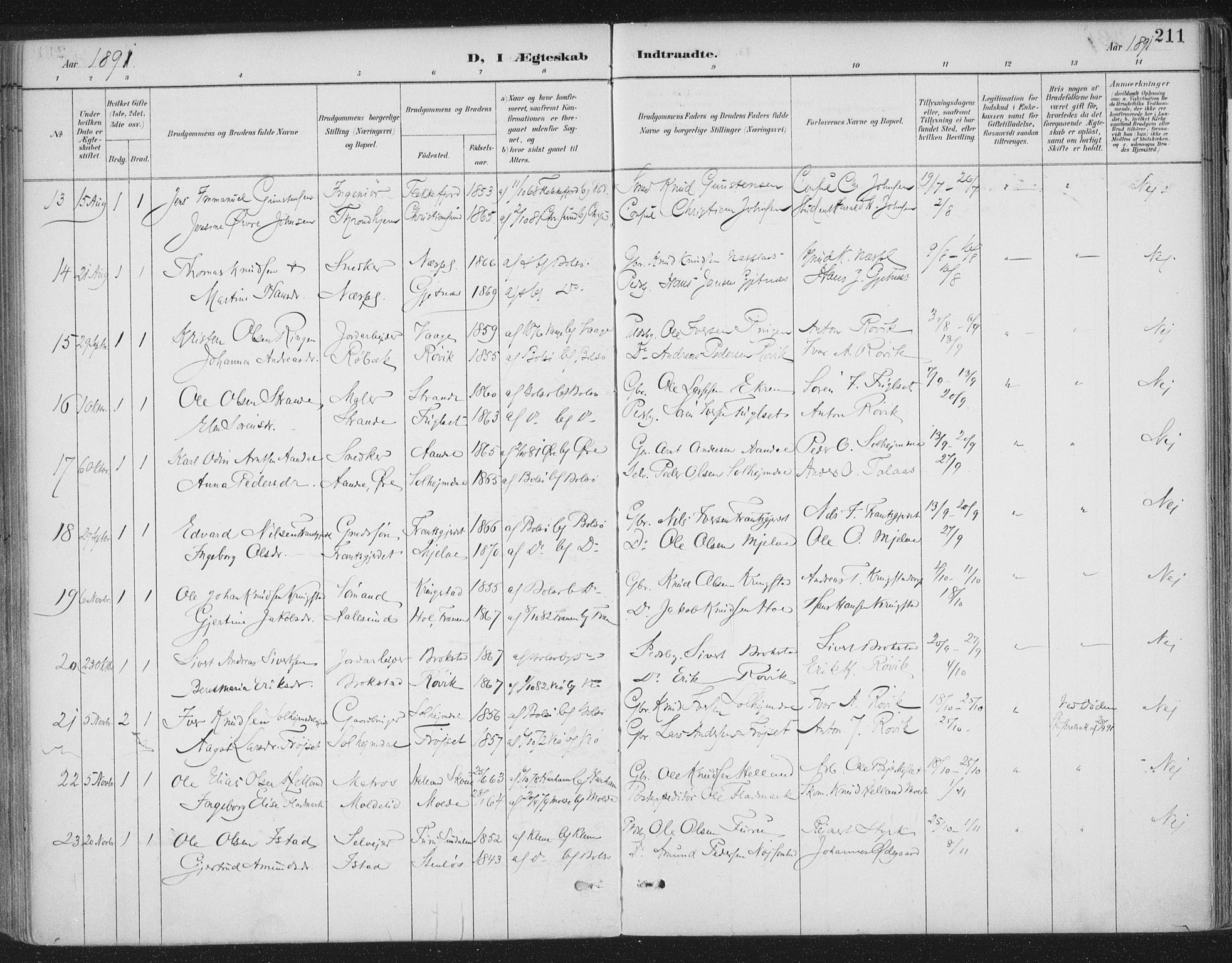 Ministerialprotokoller, klokkerbøker og fødselsregistre - Møre og Romsdal, AV/SAT-A-1454/555/L0658: Parish register (official) no. 555A09, 1887-1917, p. 211