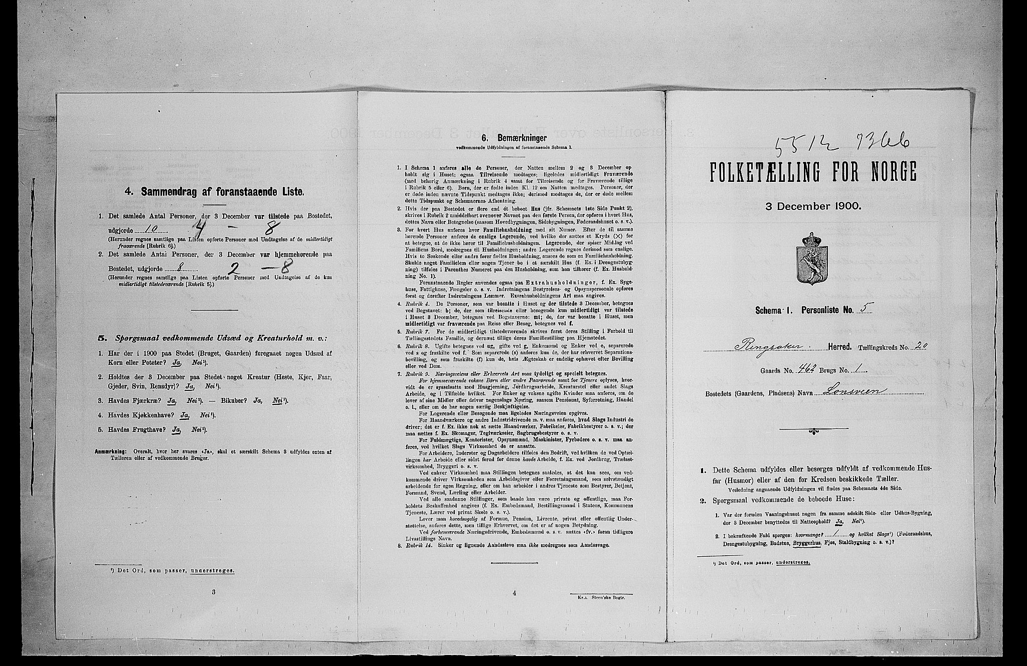 SAH, 1900 census for Ringsaker, 1900, p. 292