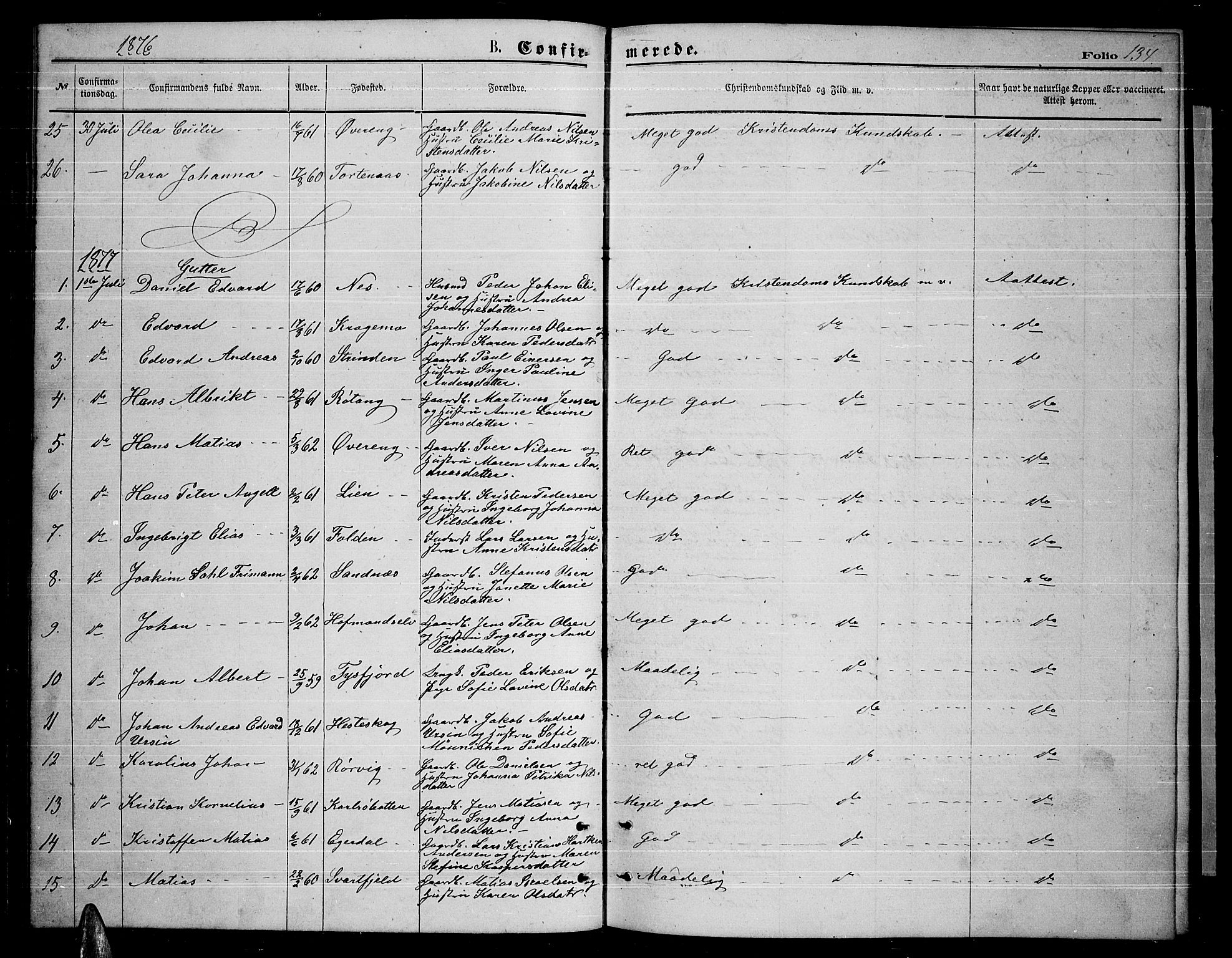 Ministerialprotokoller, klokkerbøker og fødselsregistre - Nordland, SAT/A-1459/859/L0858: Parish register (copy) no. 859C04, 1873-1886, p. 134