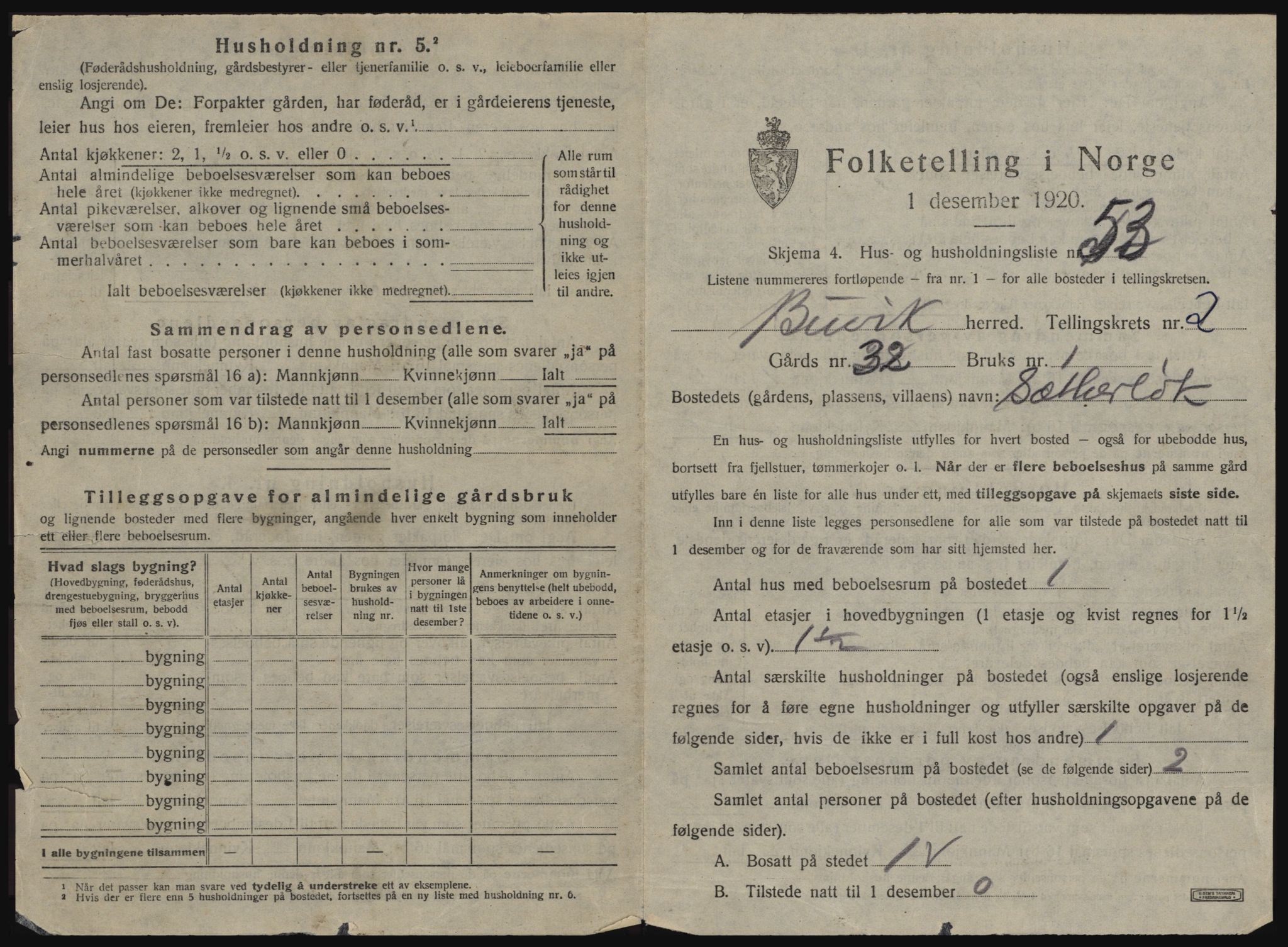 SAT, 1920 census for Buvik, 1920, p. 298