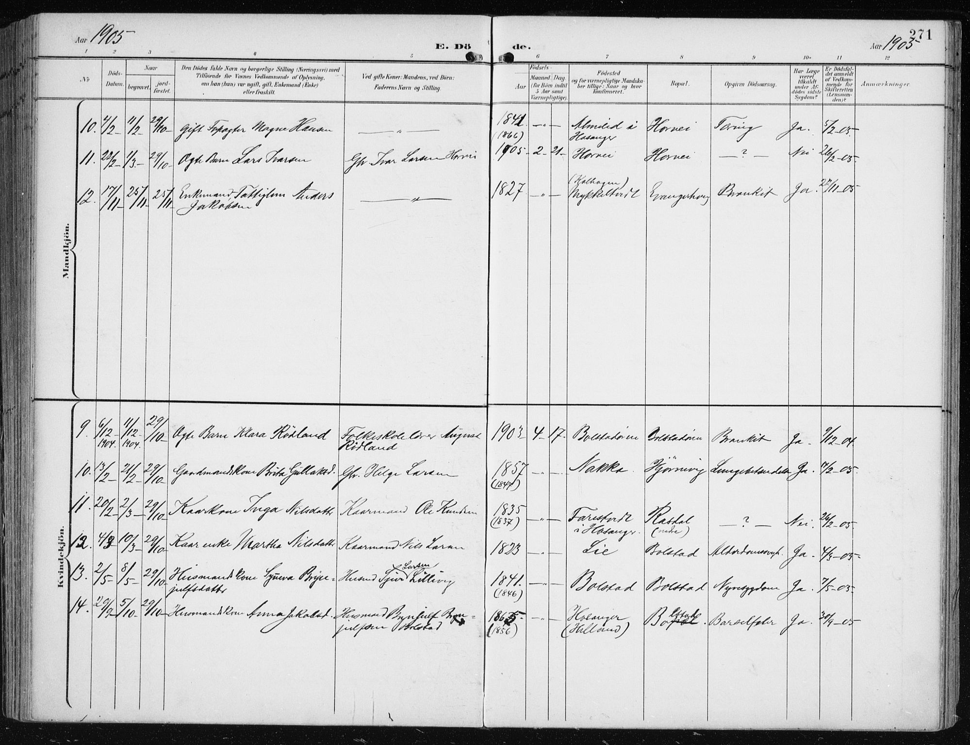 Evanger sokneprestembete, SAB/A-99924: Parish register (official) no. A  3, 1900-1930, p. 271