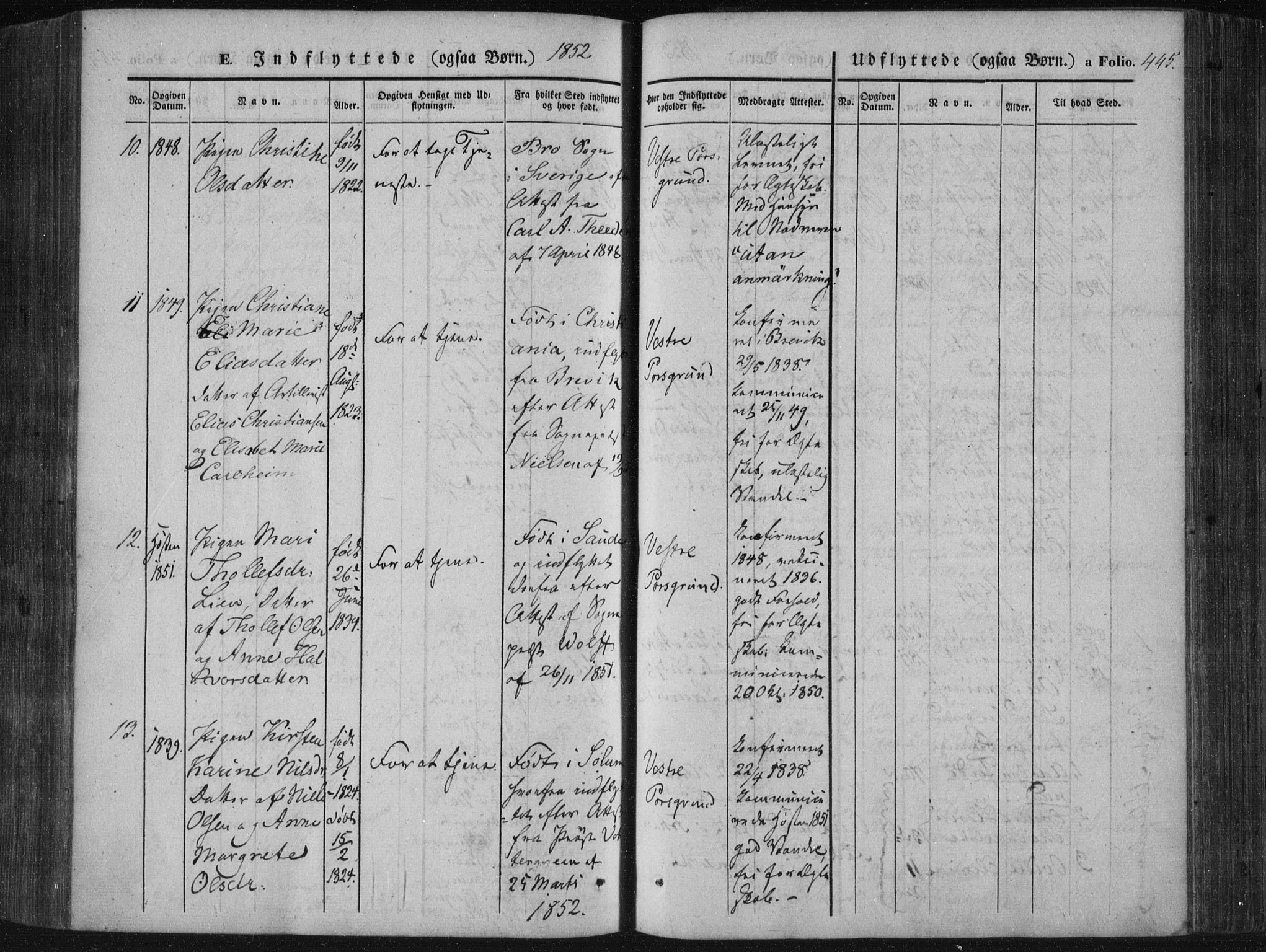 Porsgrunn kirkebøker , SAKO/A-104/F/Fa/L0006: Parish register (official) no. 6, 1841-1857, p. 445