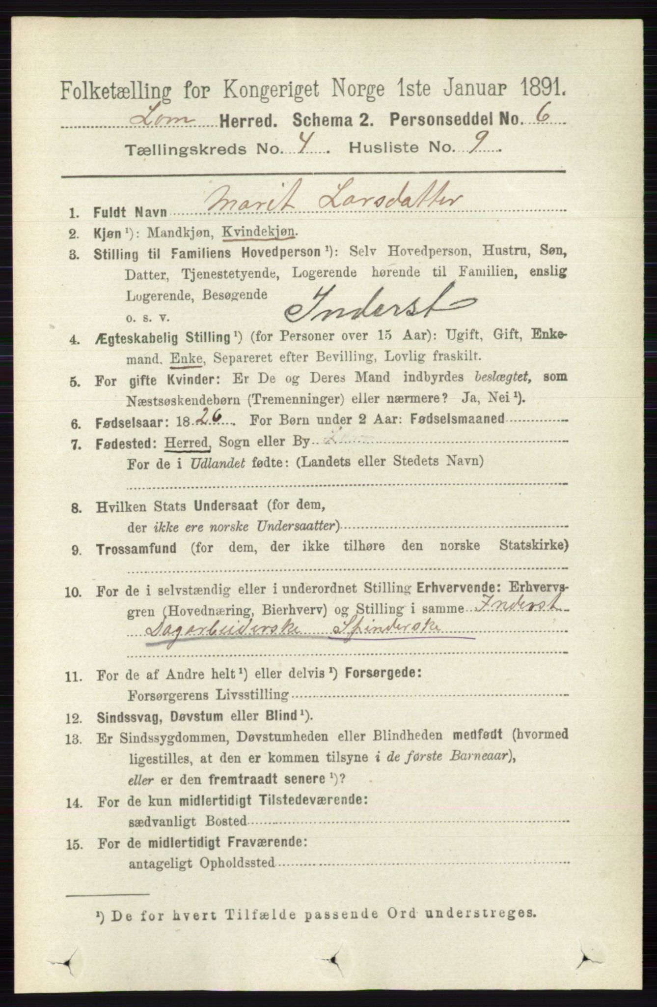 RA, 1891 census for 0514 Lom, 1891, p. 1550