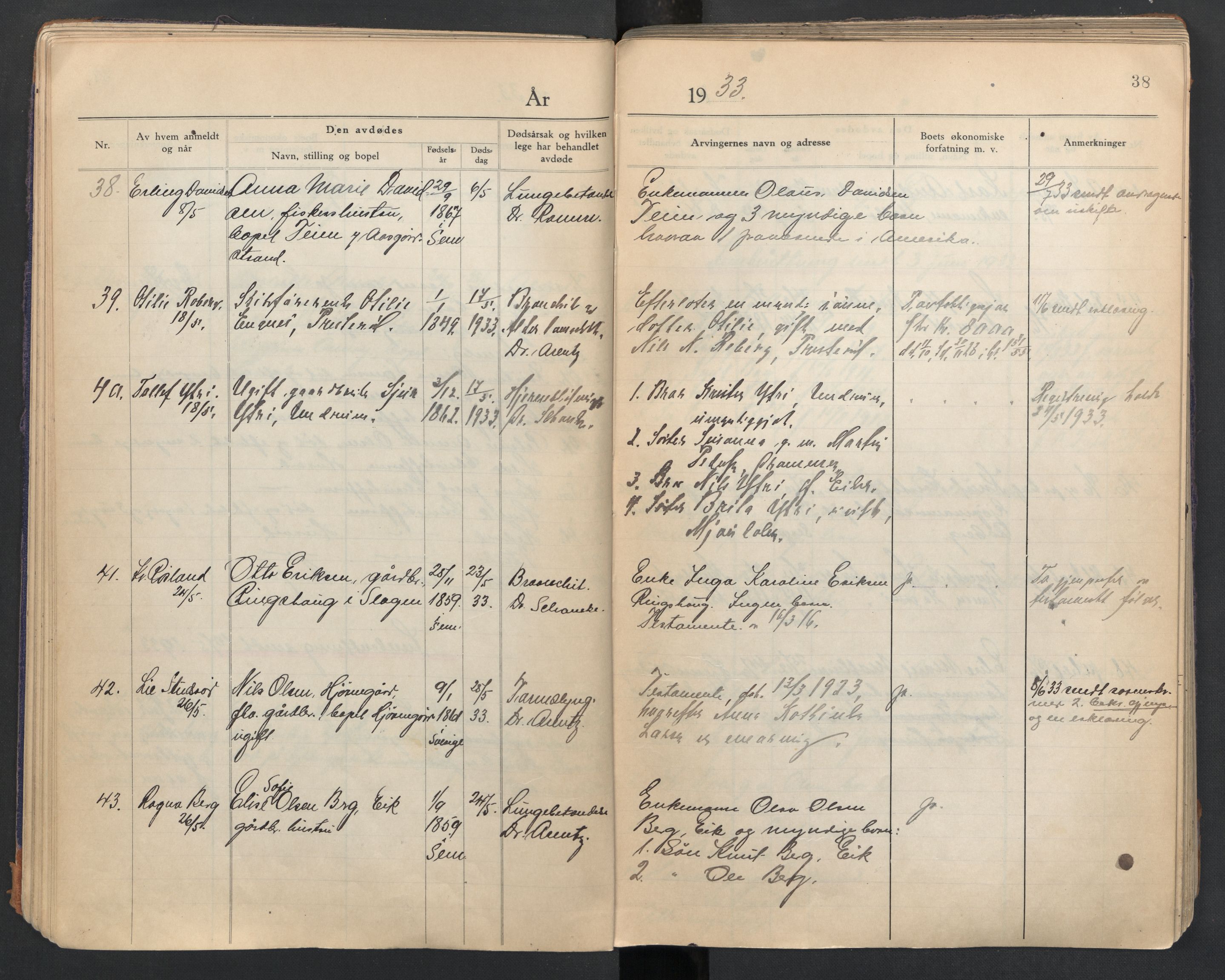 Sem lensmannskontor, AV/SAKO-A-547/H/Ha/L0007: Dødsfallsprotokoll, 1931-1939, p. 38