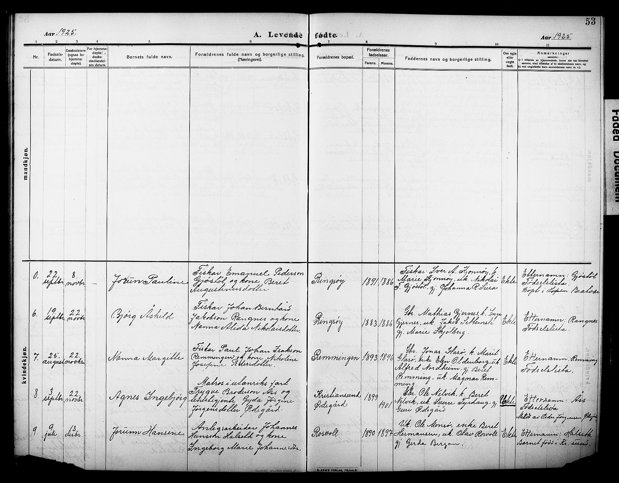 Ministerialprotokoller, klokkerbøker og fødselsregistre - Møre og Romsdal, AV/SAT-A-1454/581/L0943: Parish register (copy) no. 581C01, 1909-1931, p. 53