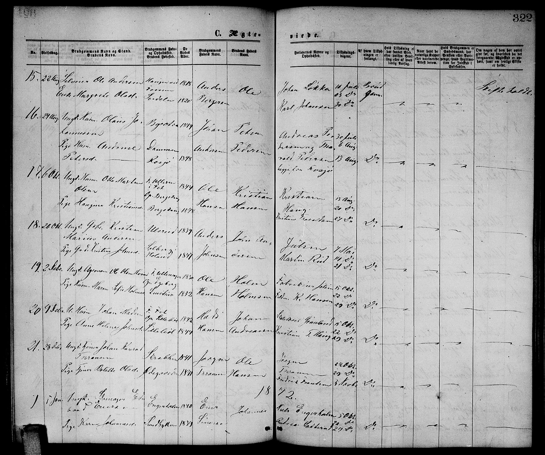 Enebakk prestekontor Kirkebøker, AV/SAO-A-10171c/G/Ga/L0005: Parish register (copy) no. I 5, 1867-1888, p. 322