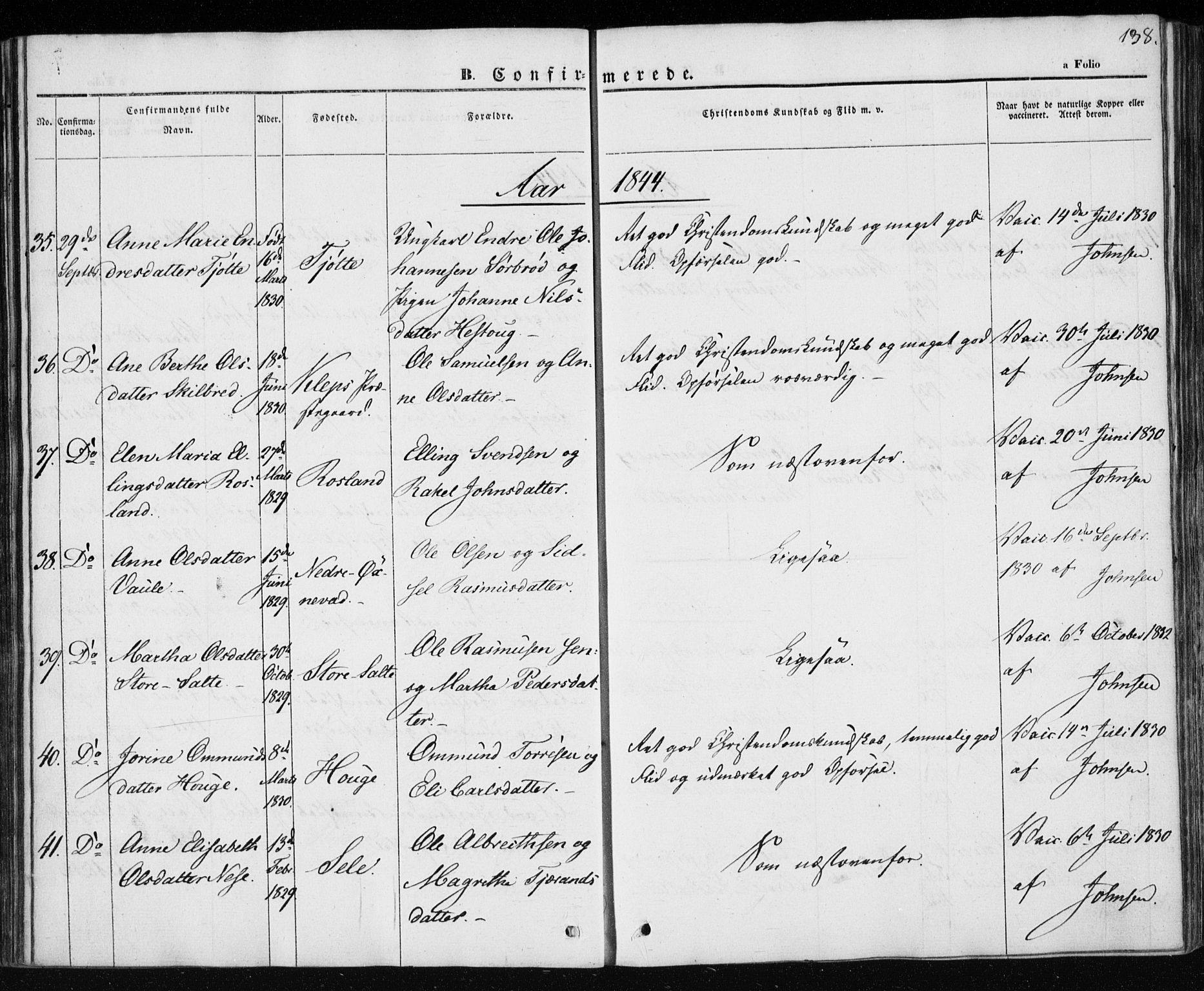 Klepp sokneprestkontor, SAST/A-101803/001/3/30BA/L0004: Parish register (official) no. A 4, 1842-1852, p. 138