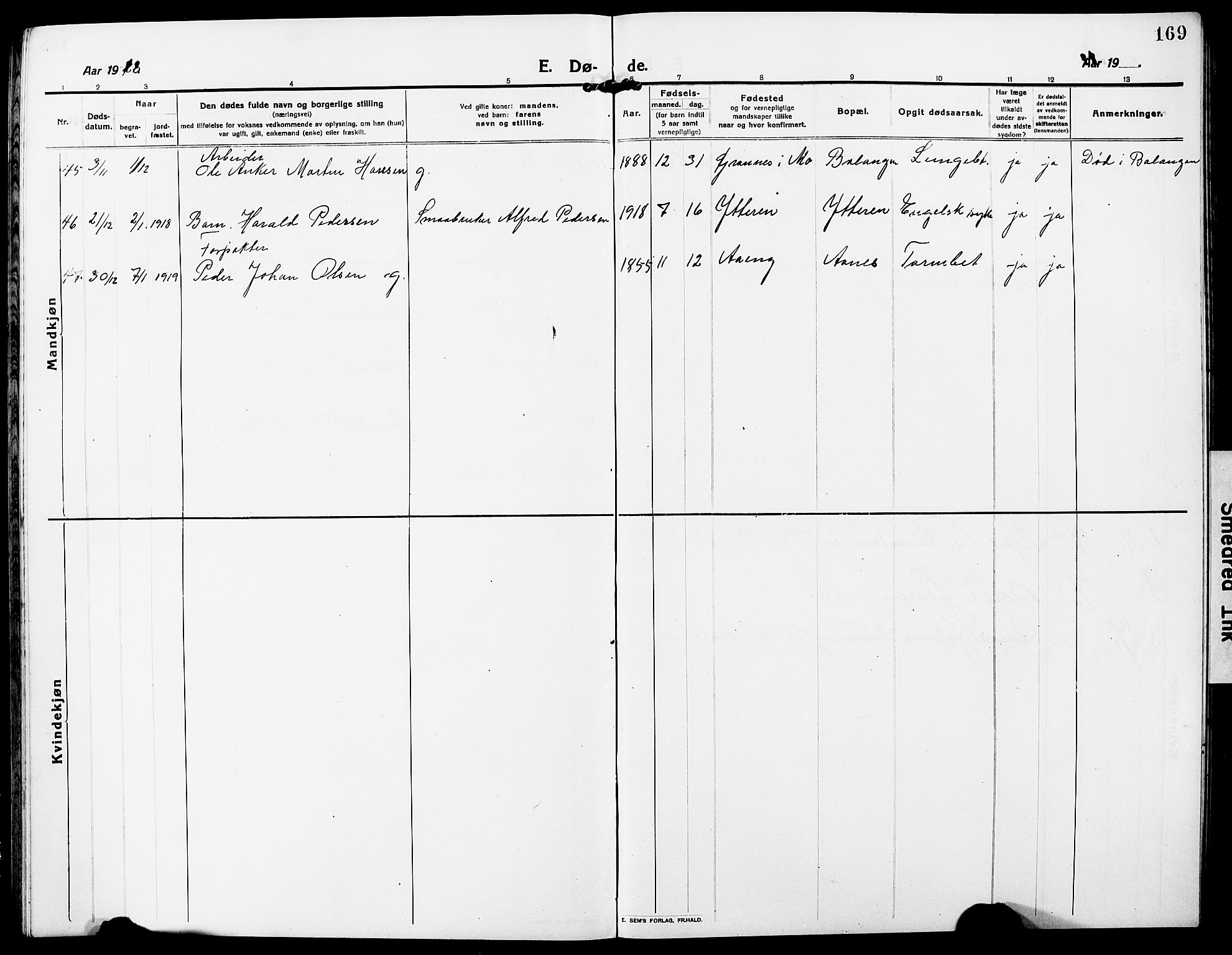 Ministerialprotokoller, klokkerbøker og fødselsregistre - Nordland, AV/SAT-A-1459/827/L0424: Parish register (copy) no. 827C13, 1921-1930, p. 169