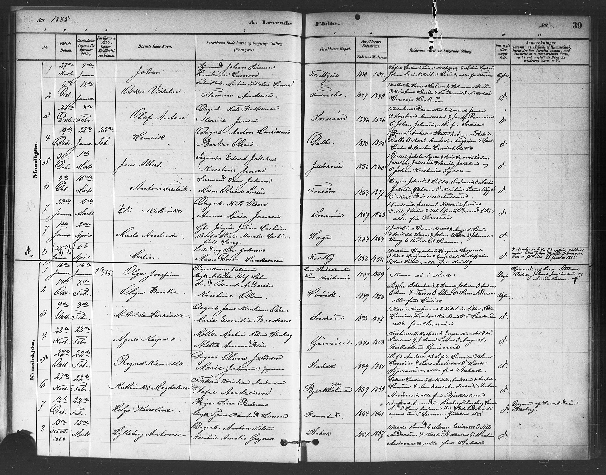 Asker prestekontor Kirkebøker, AV/SAO-A-10256a/F/Fc/L0001: Parish register (official) no. III 1, 1879-1892, p. 39
