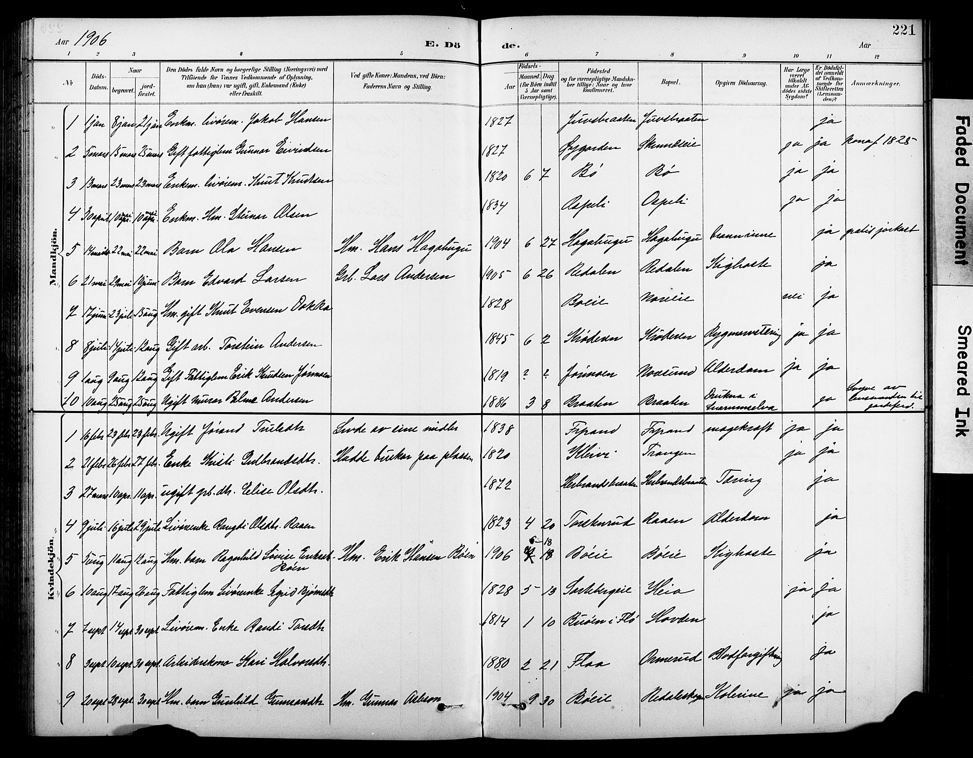 Krødsherad kirkebøker, SAKO/A-19/G/Ga/L0002: Parish register (copy) no. 2, 1894-1918, p. 221
