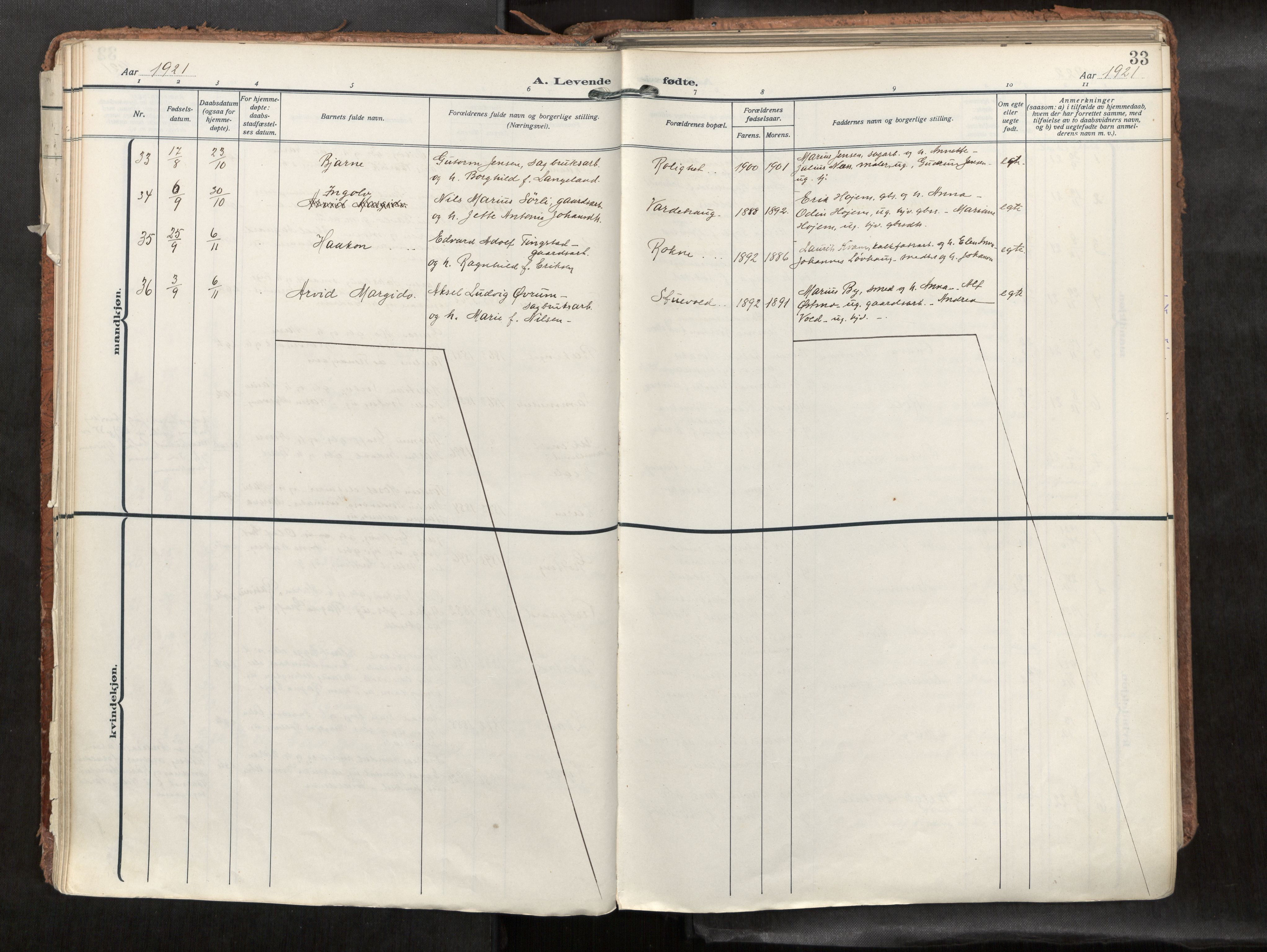 Levanger sokneprestkontor, SAT/A-1301/2/H/Haa/L0002: Parish register (official) no. 2, 1912-1935, p. 33