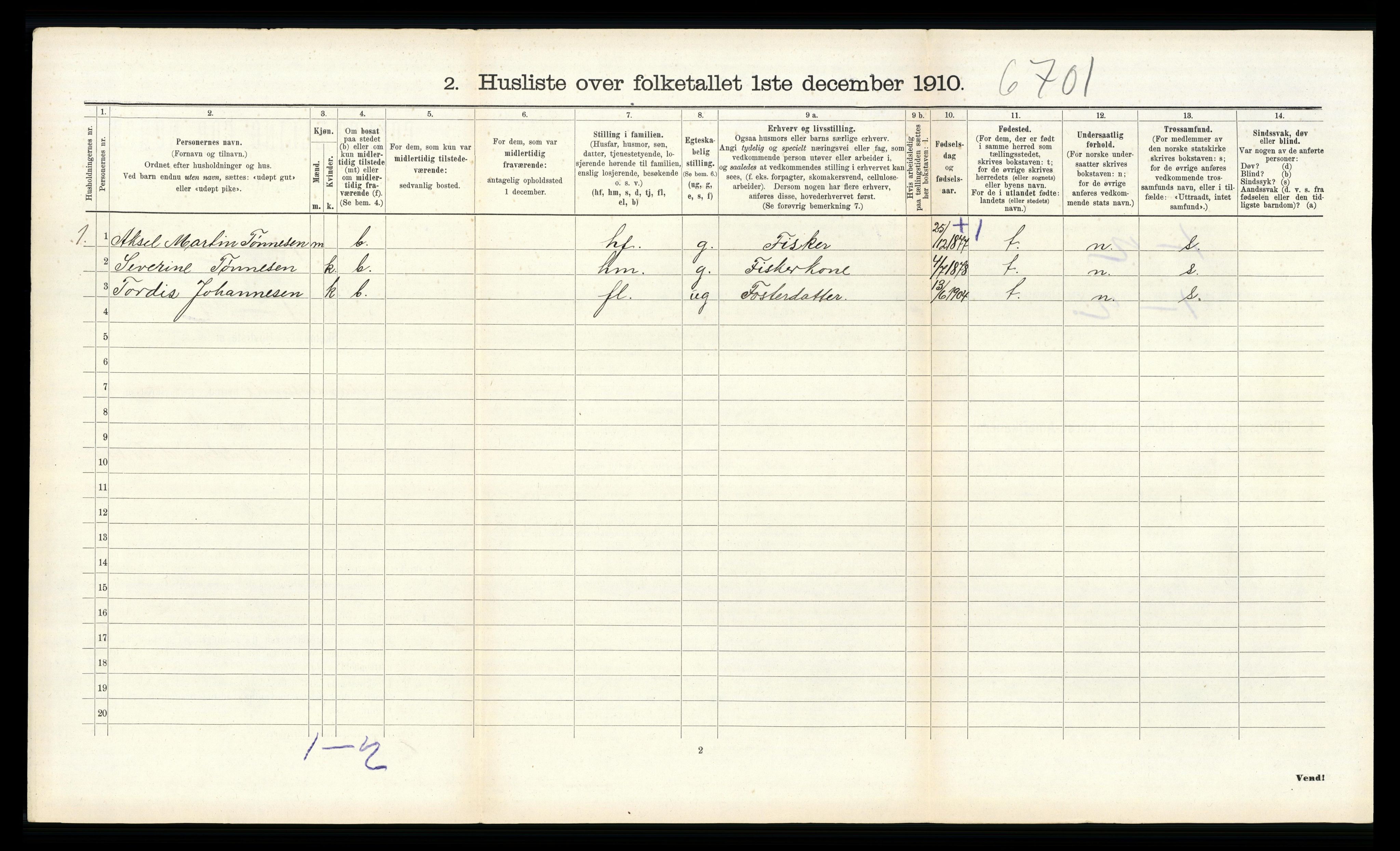 RA, 1910 census for Randesund, 1910, p. 287