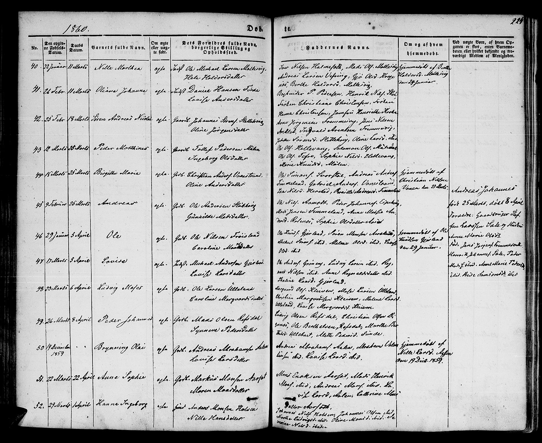 Førde sokneprestembete, AV/SAB-A-79901/H/Haa/Haaa/L0007: Parish register (official) no. A 7, 1843-1860, p. 224