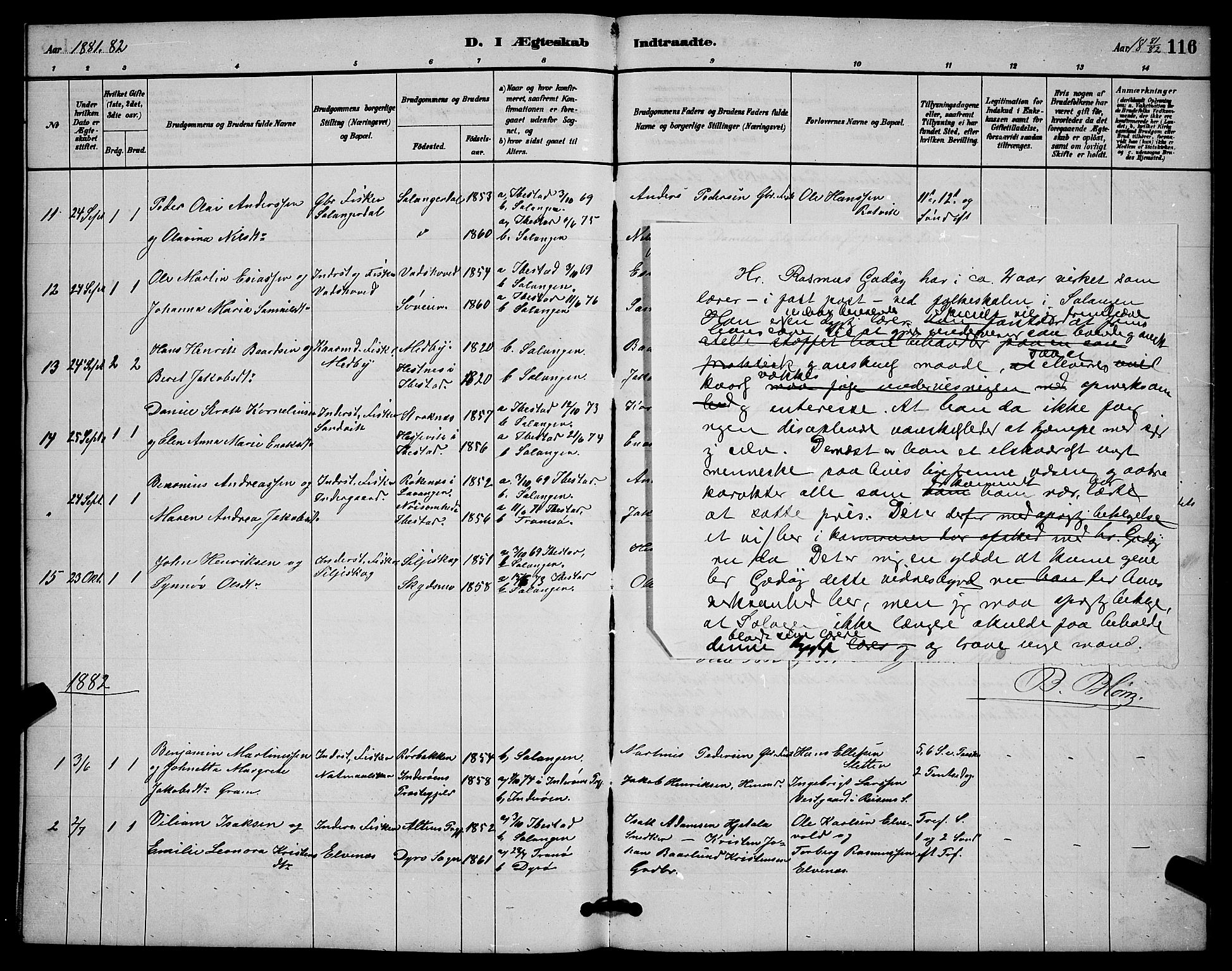 Ibestad sokneprestembete, SATØ/S-0077/H/Ha/Hab/L0014klokker: Parish register (copy) no. 14, 1880-1887, p. 116