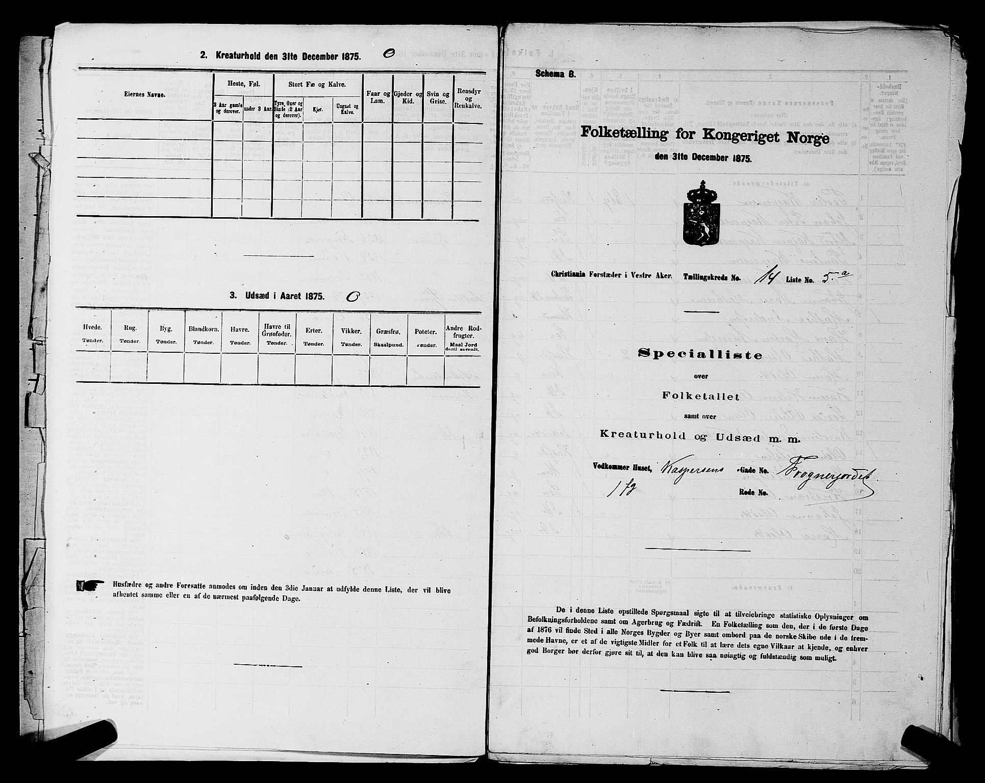 RA, 1875 census for 0218aP Vestre Aker, 1875, p. 2240