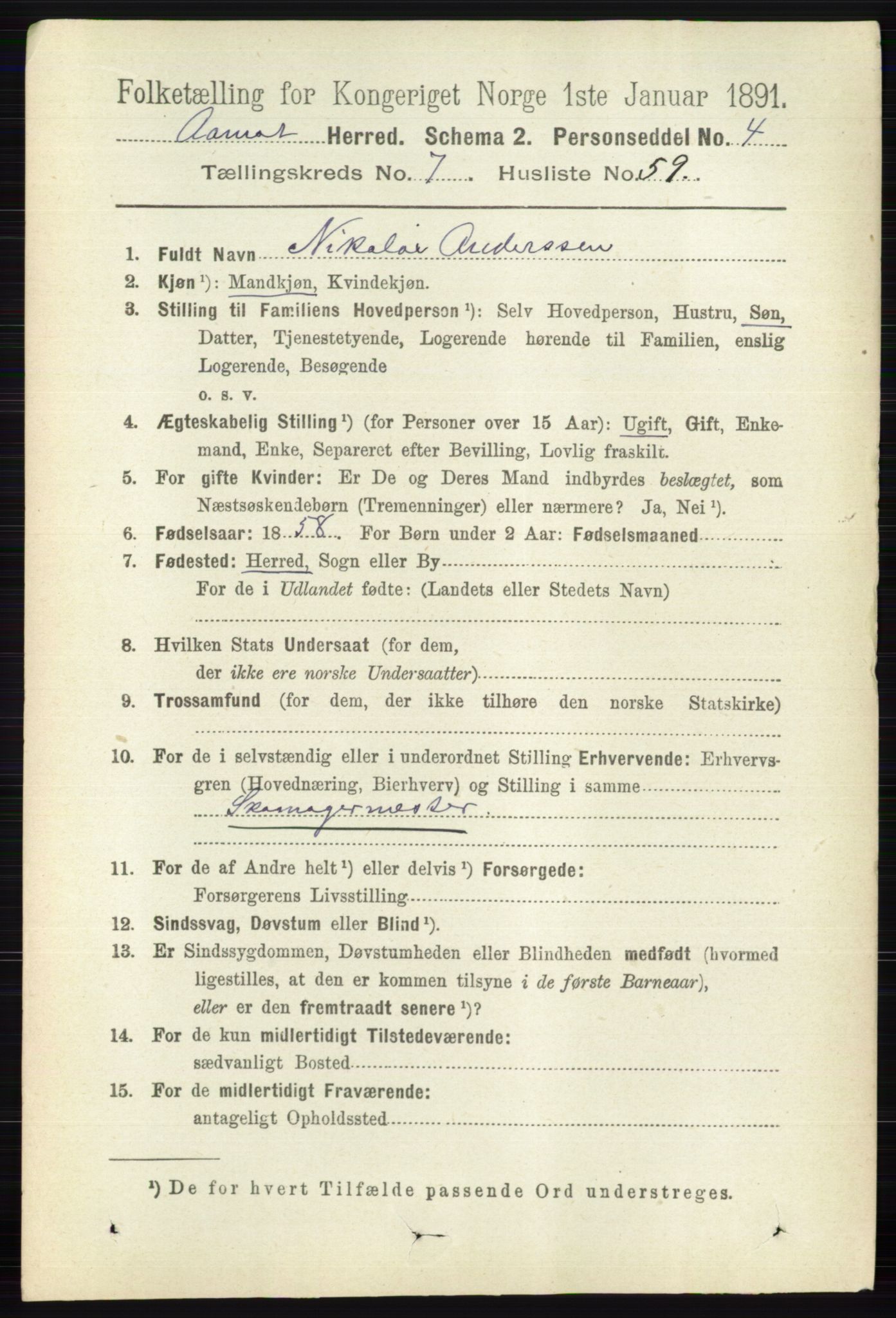 RA, 1891 census for 0429 Åmot, 1891, p. 3295