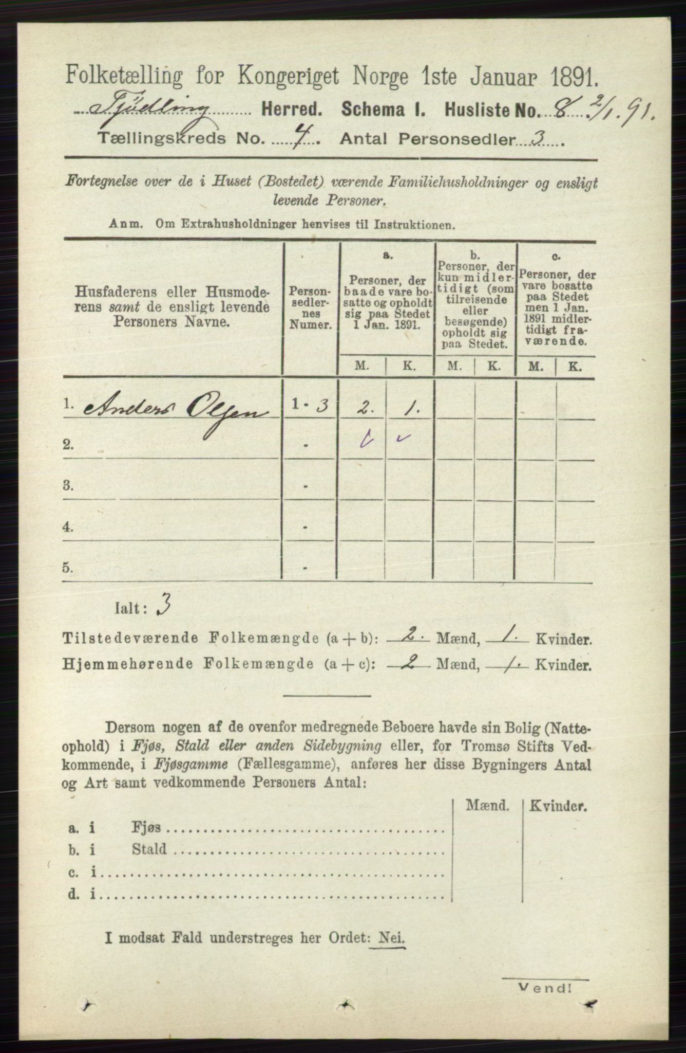 RA, 1891 census for 0725 Tjølling, 1891, p. 1377