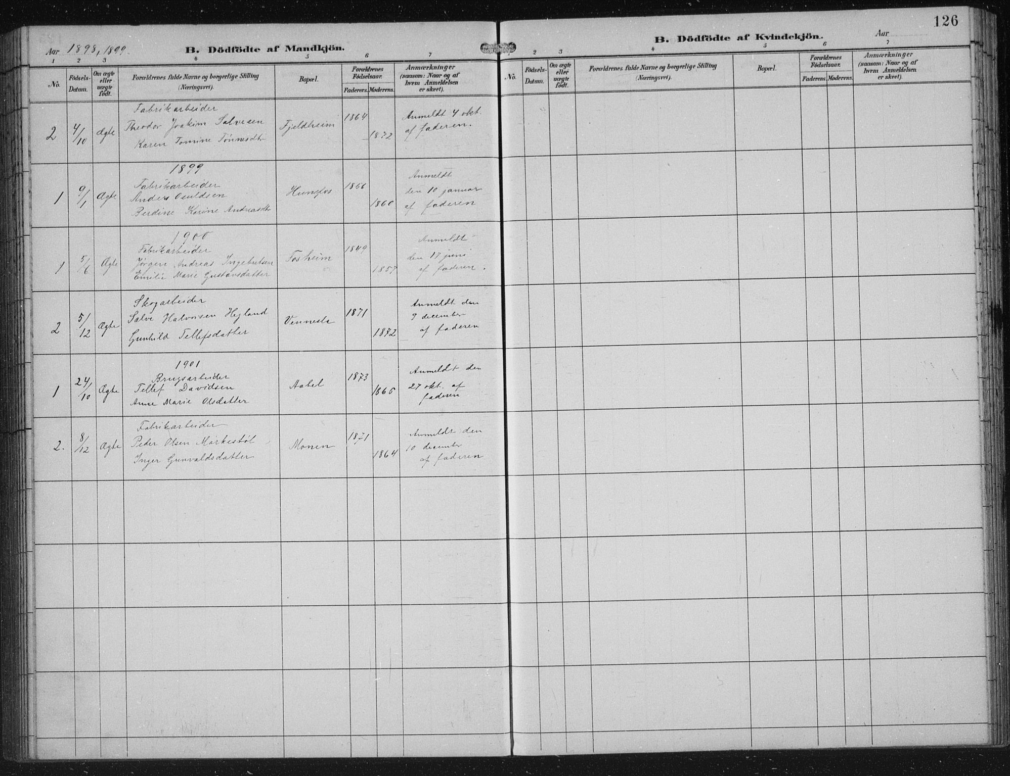 Vennesla sokneprestkontor, AV/SAK-1111-0045/Fb/Fbb/L0004: Parish register (copy) no. B 4, 1893-1902, p. 126