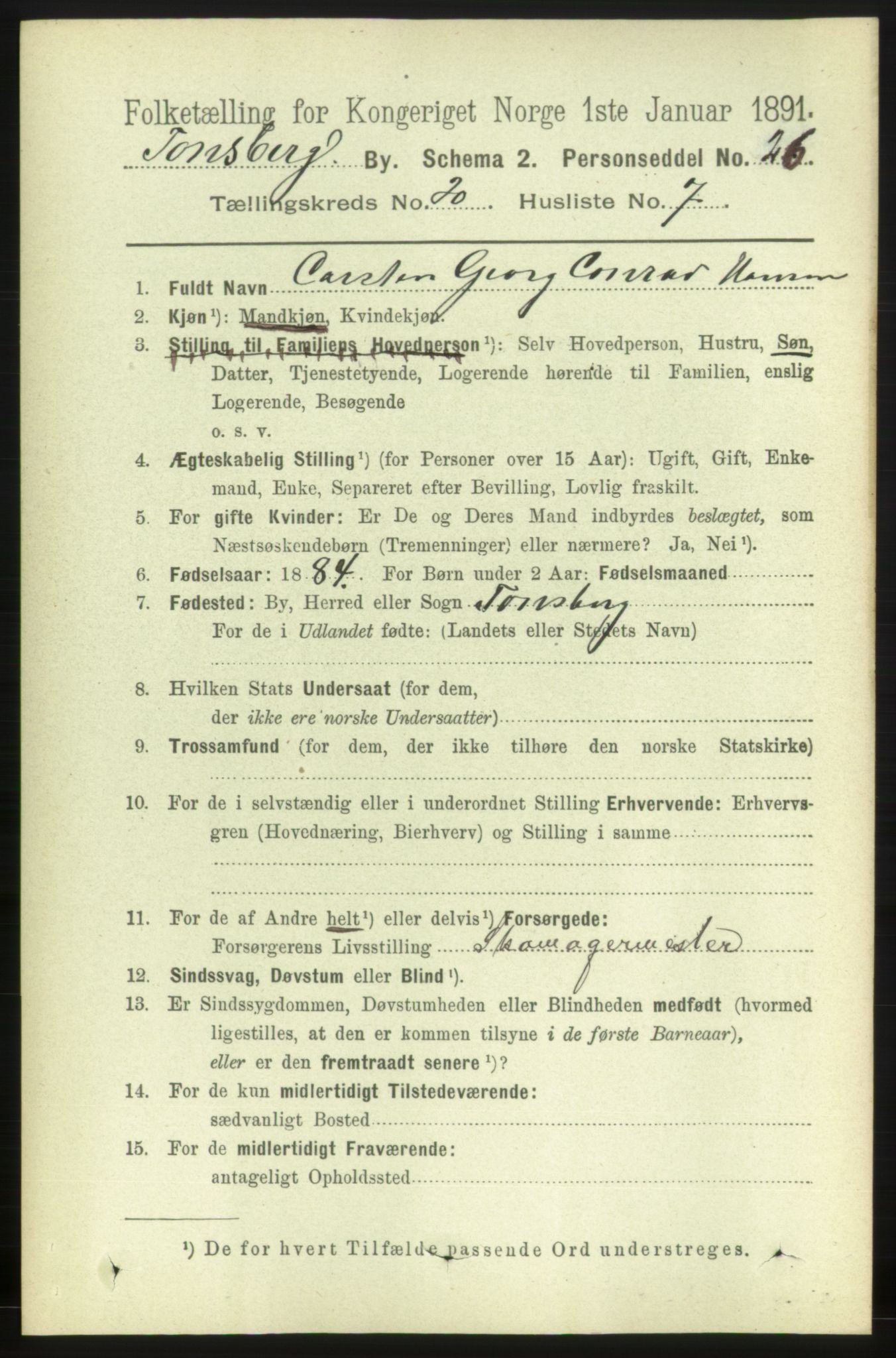 RA, 1891 census for 0705 Tønsberg, 1891, p. 5500
