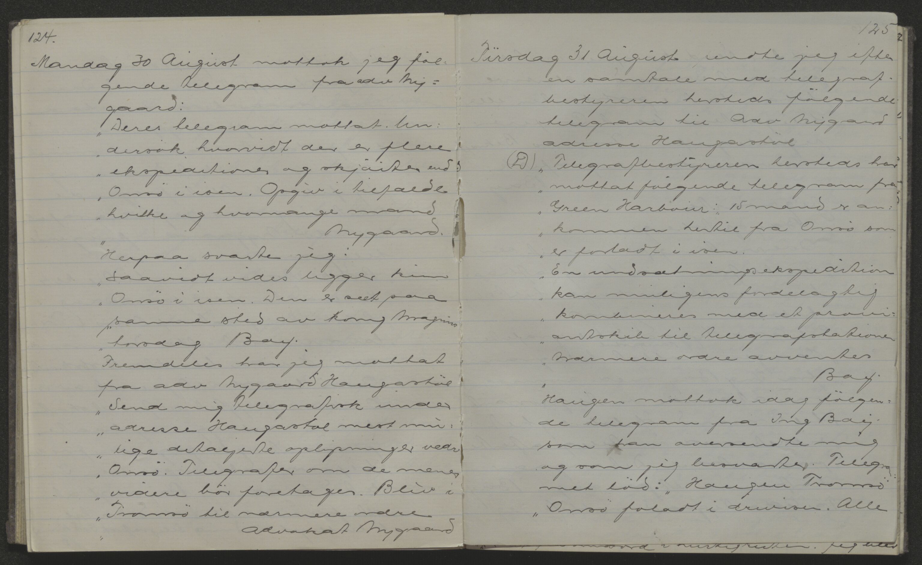 Store Norske Spitsbergen Kulkompani A/S, AV/SATØ-P-0073/01/X15/L0452/0006: Green Harbour / Green Harbour - Dagbok for overvintringen 1914-1915, ved Jens Bay for Chr. Ankers dødsbo, 1914-1915, p. 124-125