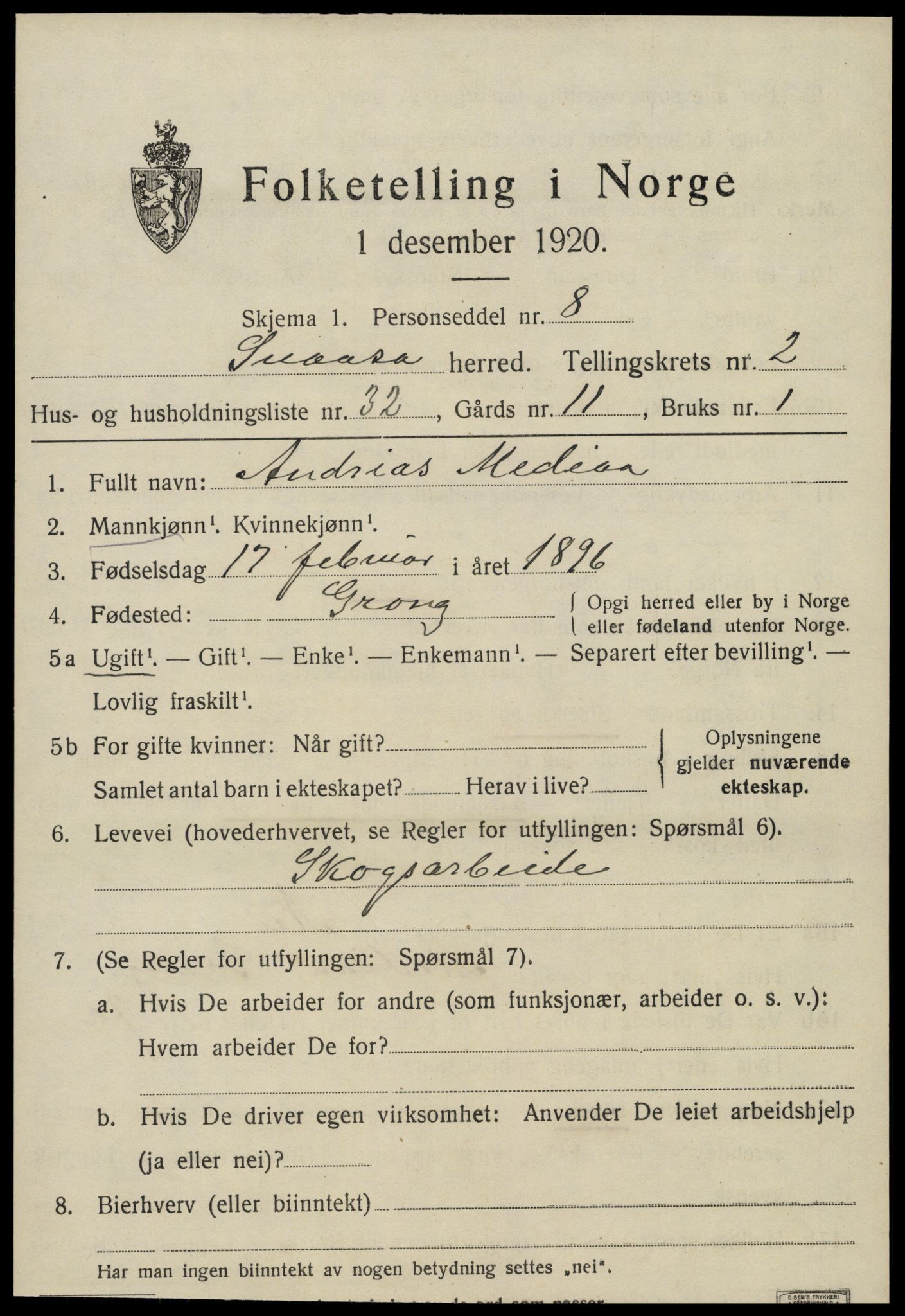 SAT, 1920 census for Snåsa, 1920, p. 1522