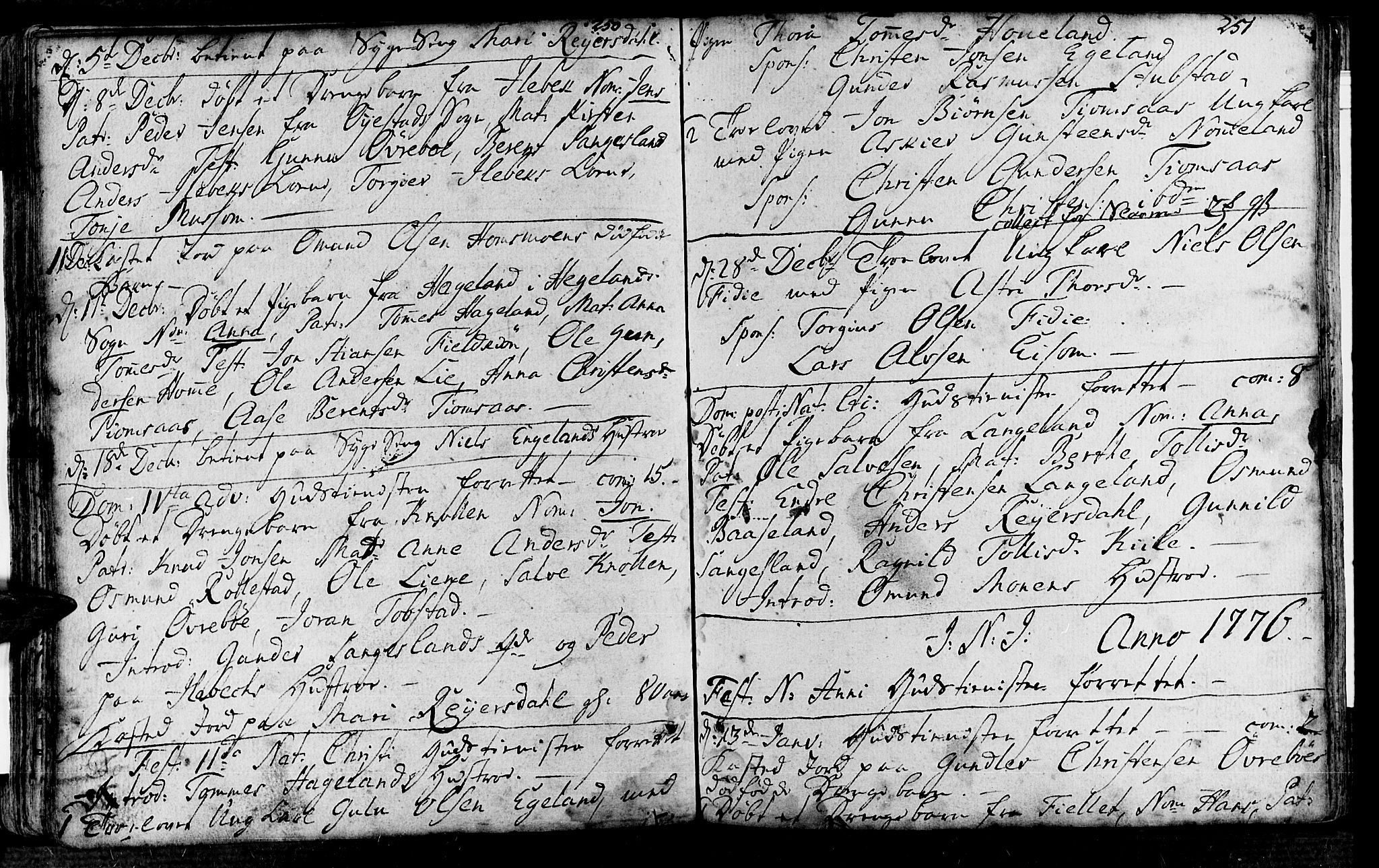 Vennesla sokneprestkontor, SAK/1111-0045/Fa/Fac/L0001: Parish register (official) no. A 1, 1743-1784, p. 250-251