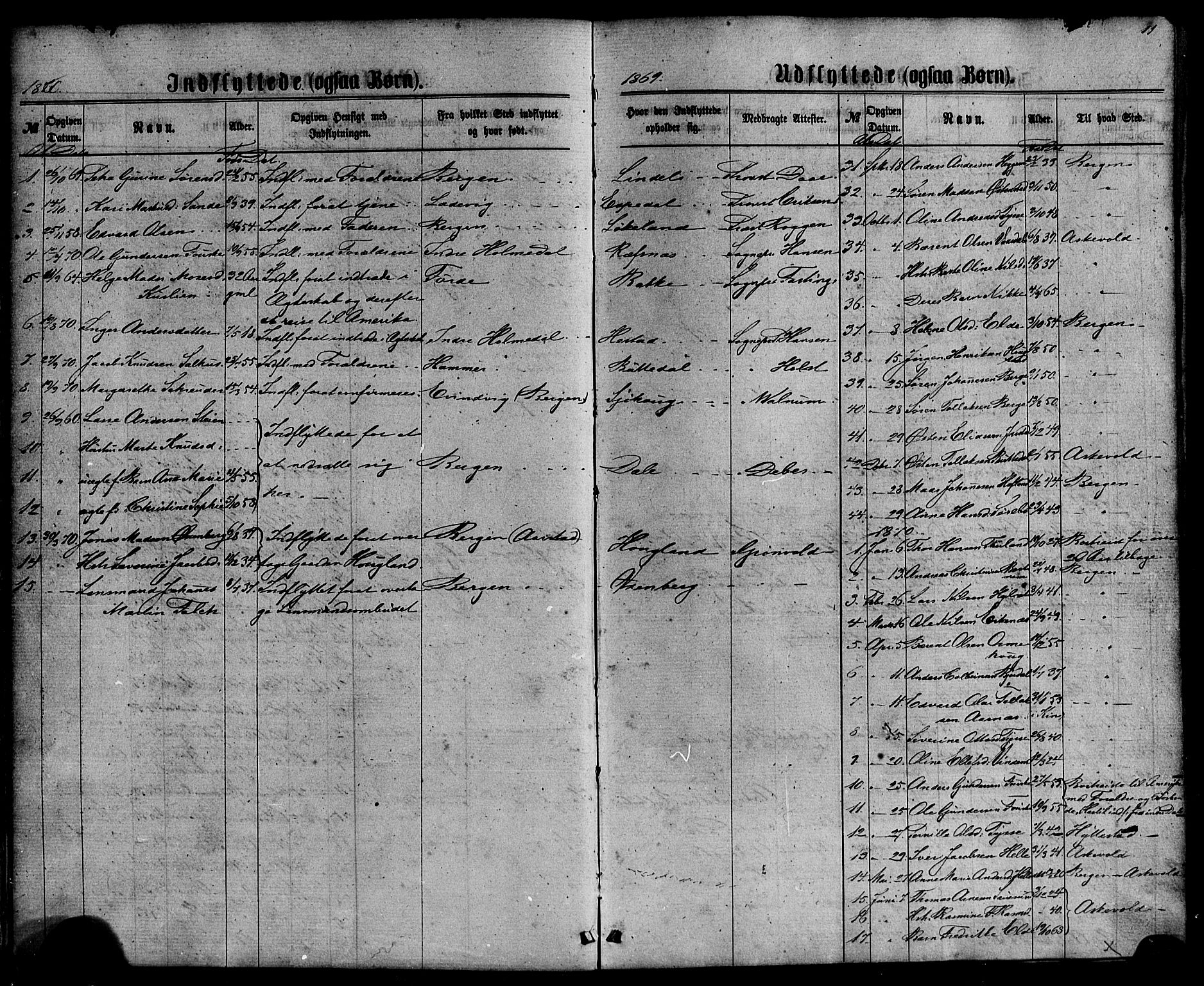 Fjaler sokneprestembete, SAB/A-79801/H/Haa/Haaa/L0010: Parish register (official) no. A 10, 1866-1886, p. 11