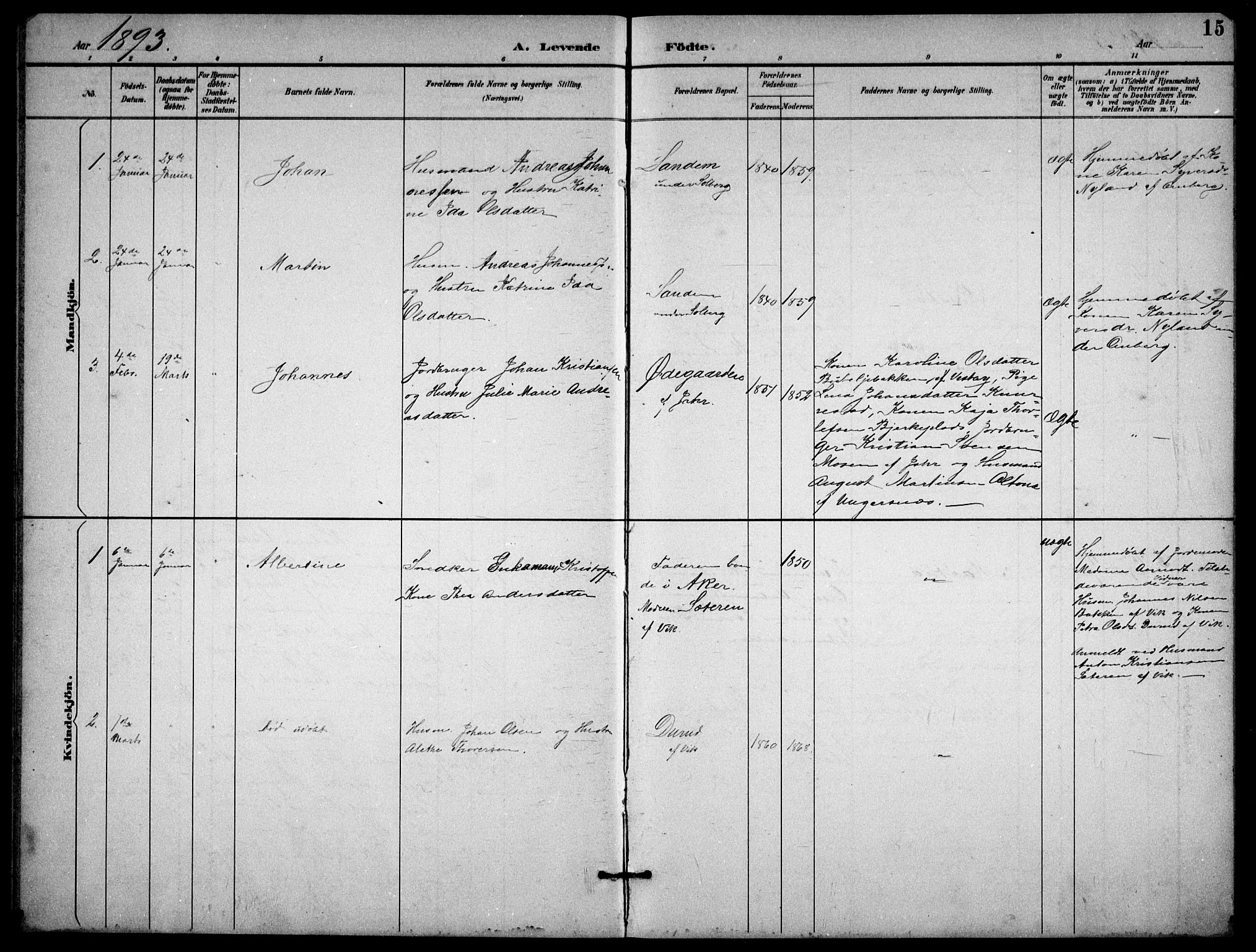 Enebakk prestekontor Kirkebøker, SAO/A-10171c/G/Gb/L0002: Parish register (copy) no. II 2, 1891-1903, p. 15