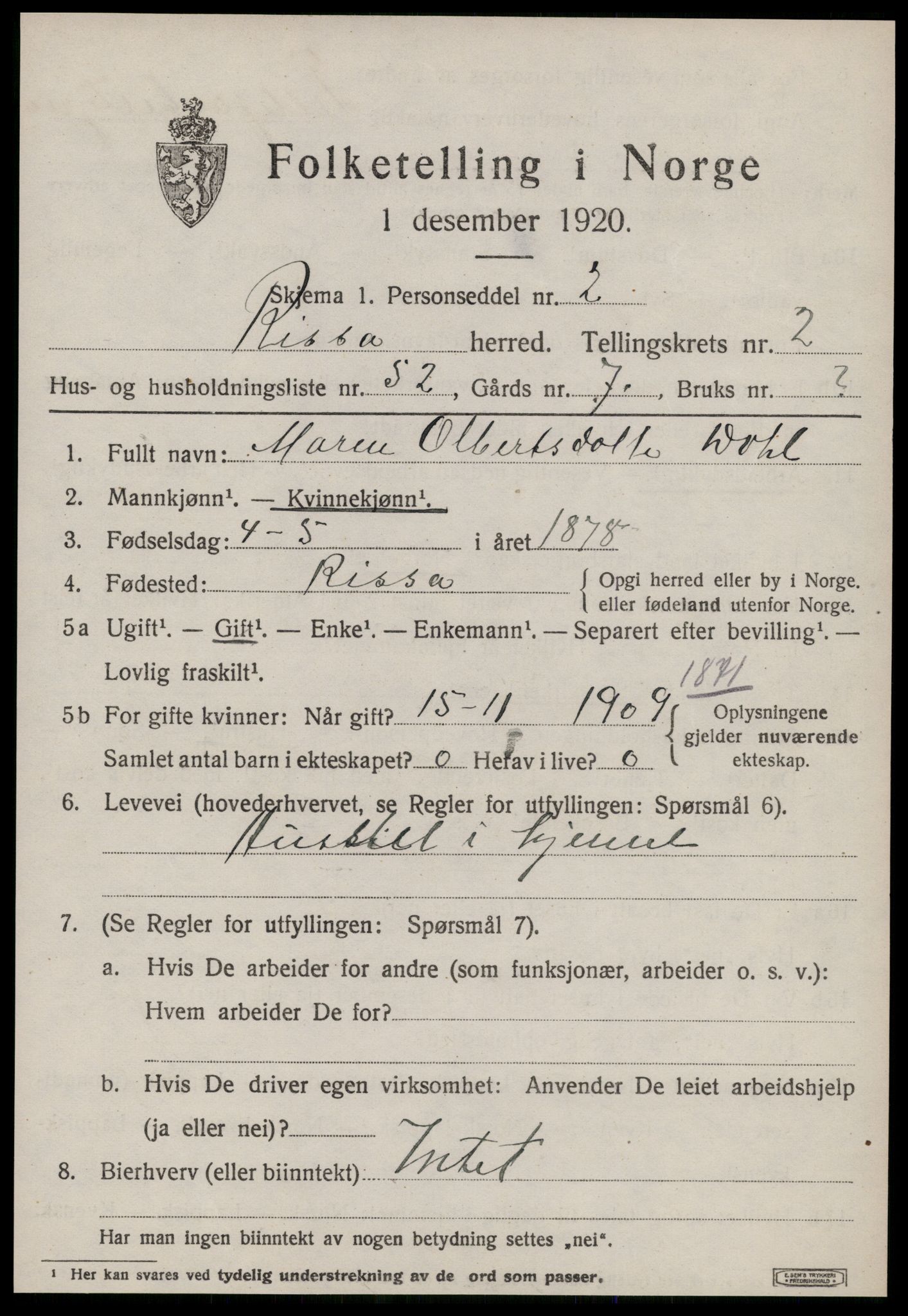 SAT, 1920 census for Rissa, 1920, p. 2315
