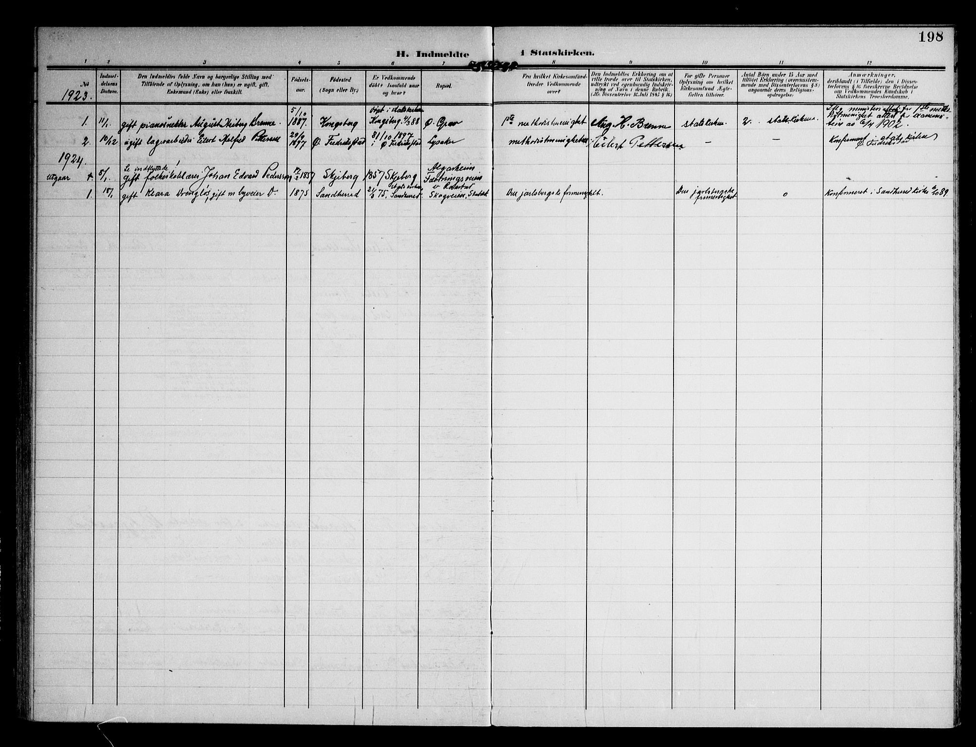 Østre Bærum prestekontor Kirkebøker, AV/SAO-A-10887/F/Fa/L0002: Parish register (official) no. 2, 1904-1924, p. 198
