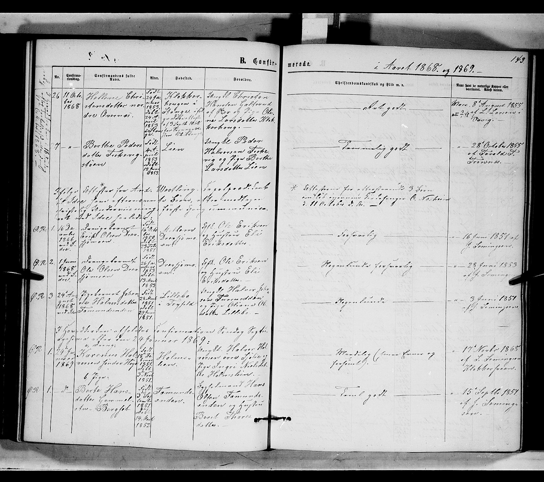 Rendalen prestekontor, SAH/PREST-054/H/Ha/Haa/L0006: Parish register (official) no. 6, 1867-1877, p. 143