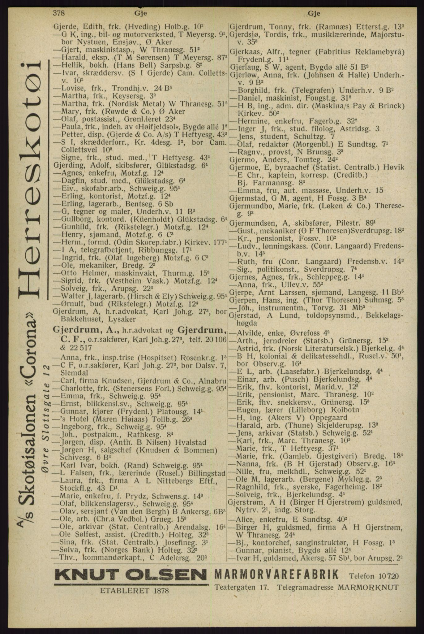 Kristiania/Oslo adressebok, PUBL/-, 1929, p. 378