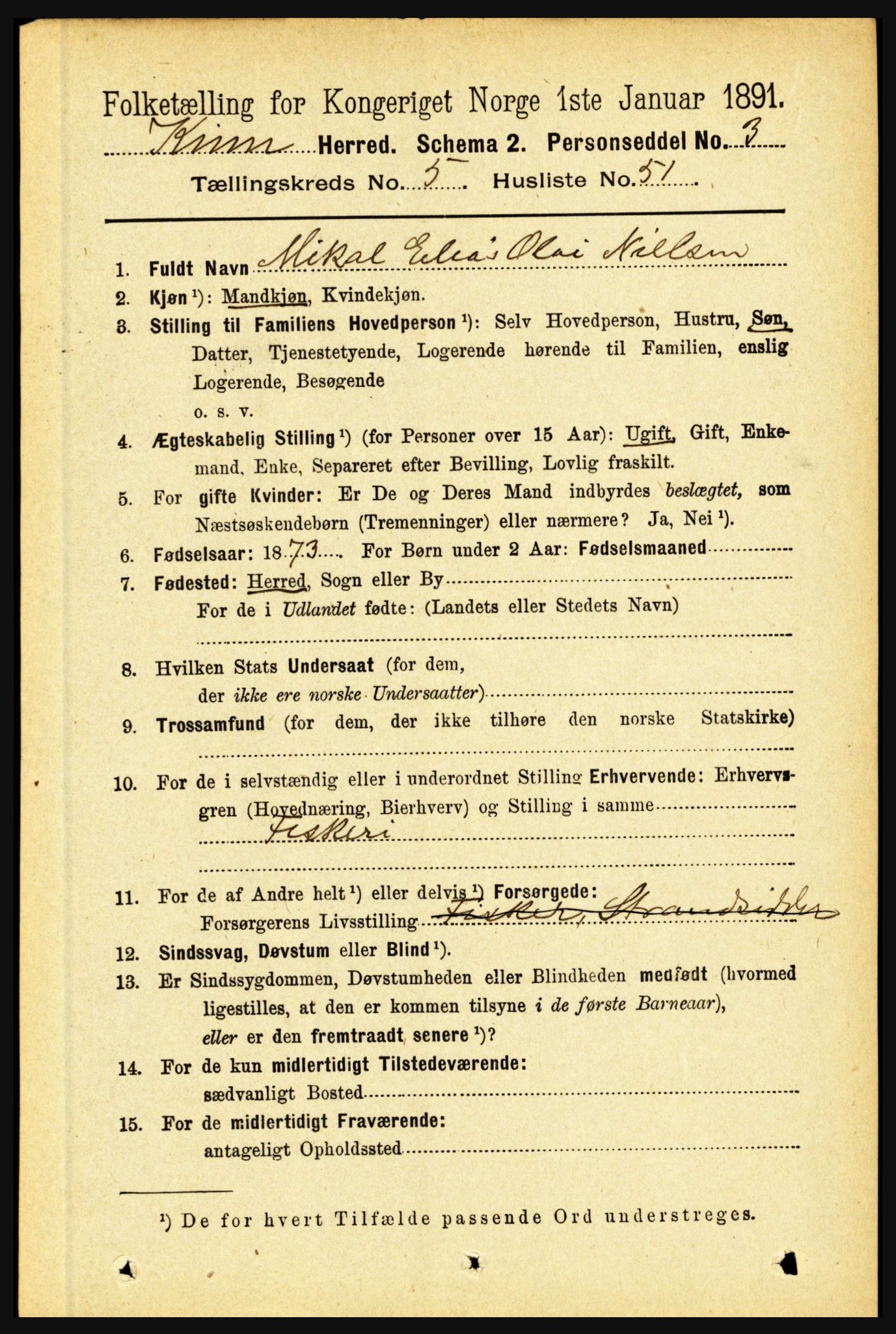 RA, 1891 census for 1437 Kinn, 1891, p. 2102
