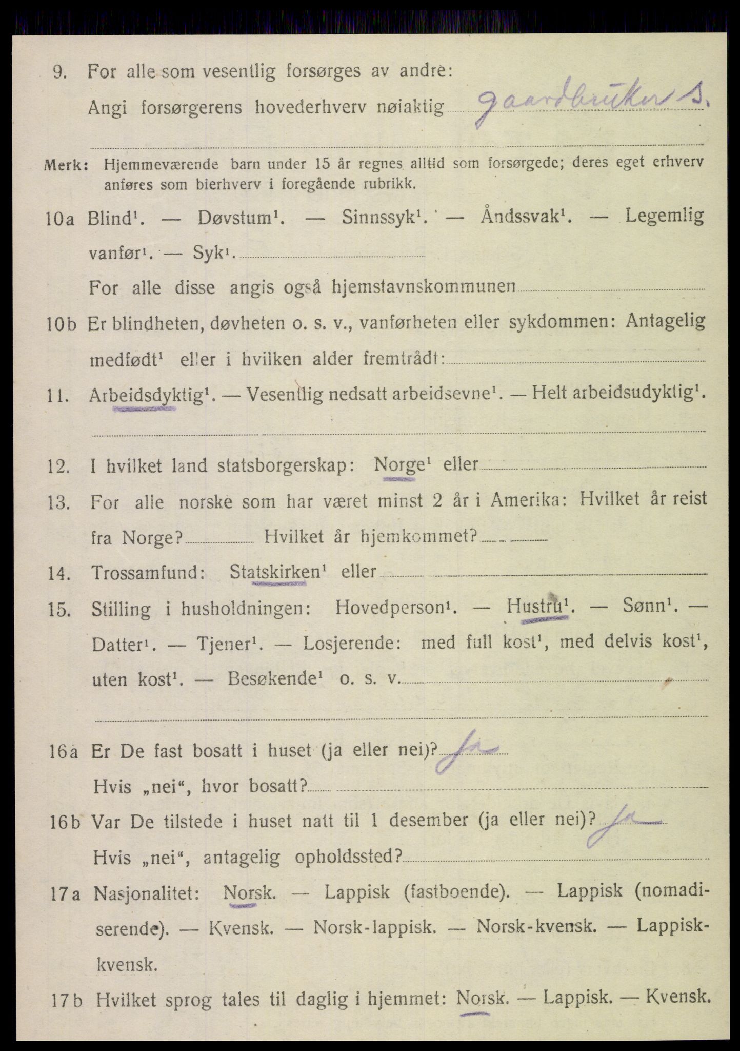 SAT, 1920 census for Velfjord, 1920, p. 1274