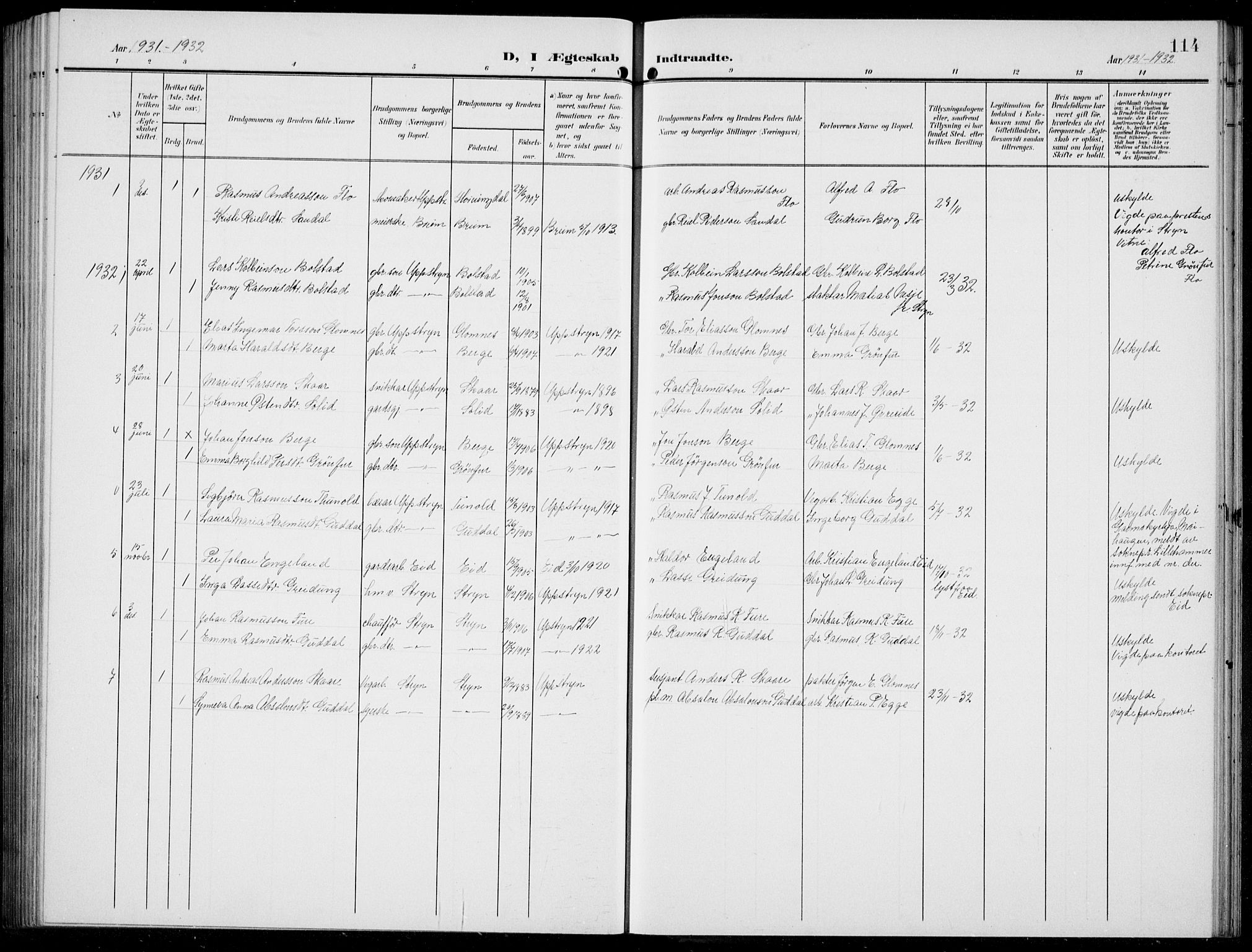 Stryn Sokneprestembete, SAB/A-82501: Parish register (copy) no. C 4, 1905-1936, p. 114