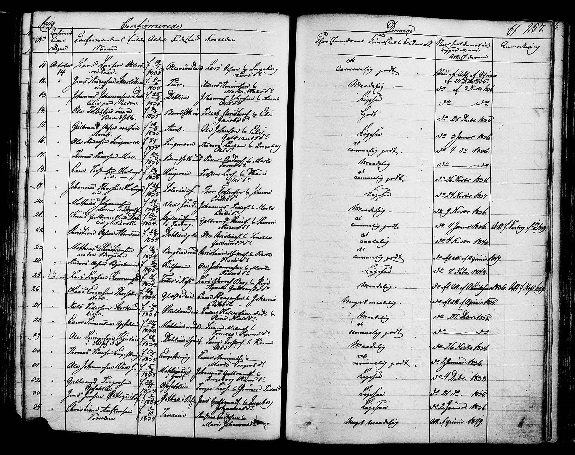 Ringsaker prestekontor, SAH/PREST-014/K/Ka/L0008: Parish register (official) no. 8, 1837-1850, p. 257
