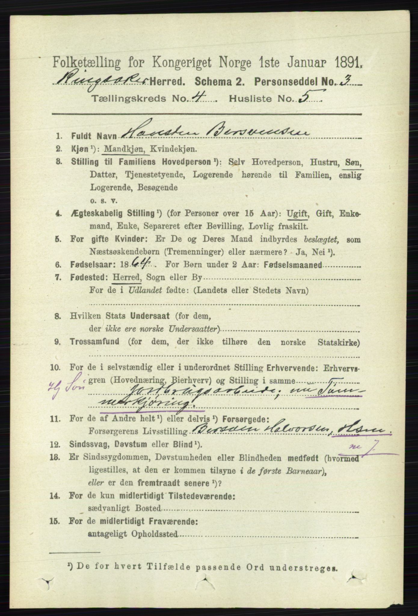 RA, 1891 census for 0412 Ringsaker, 1891, p. 1797