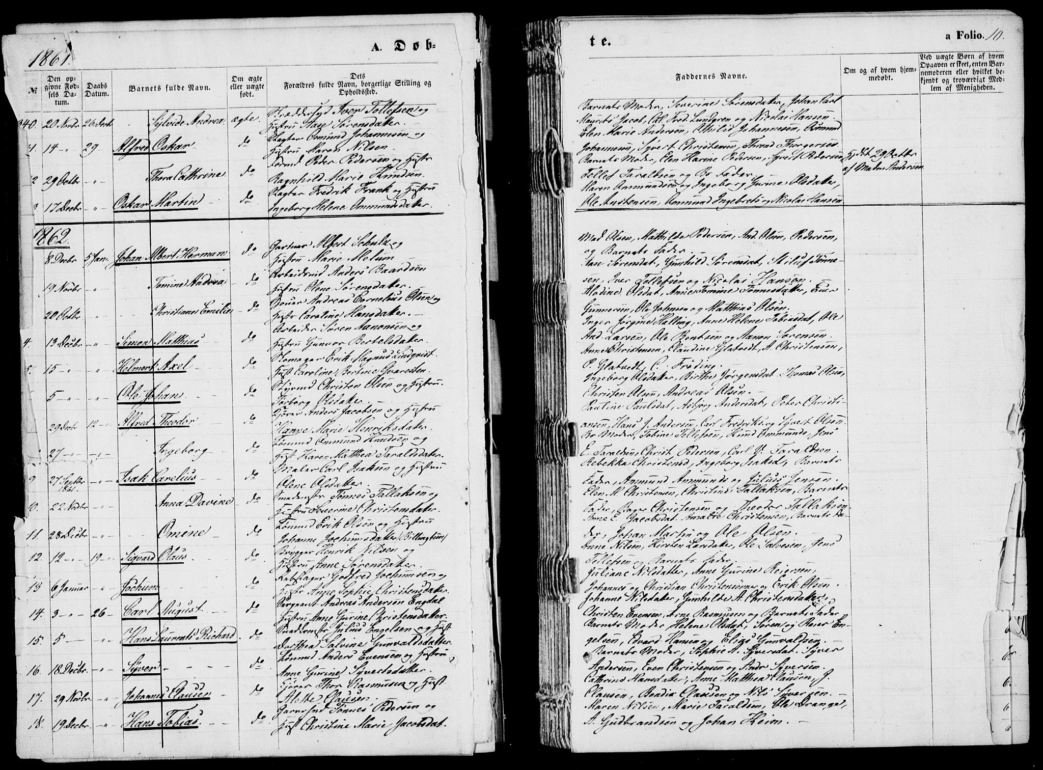 Kristiansand domprosti, SAK/1112-0006/F/Fb/L0012: Parish register (copy) no. B 12, 1861-1870, p. 10