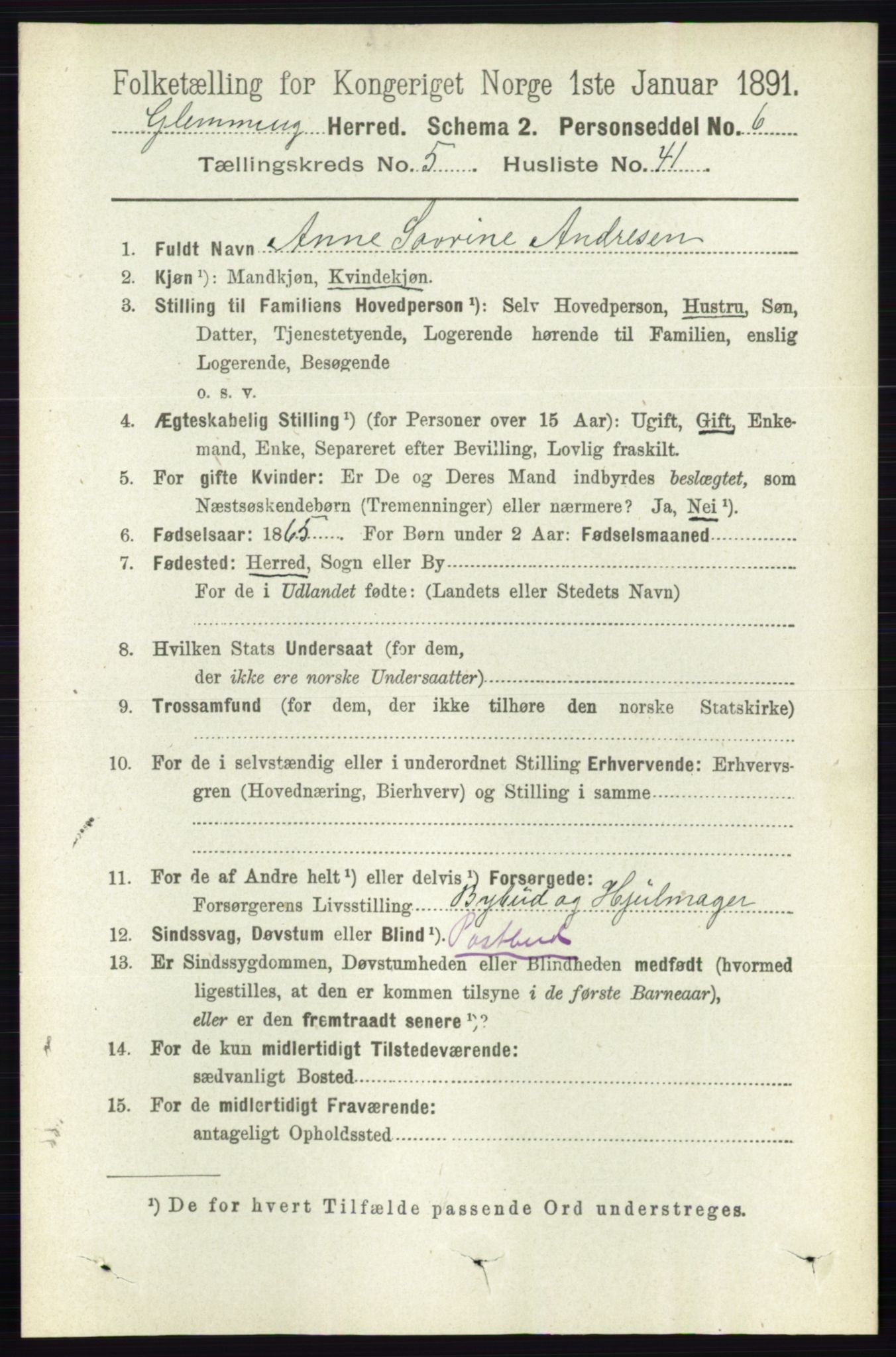 RA, 1891 census for 0132 Glemmen, 1891, p. 6363