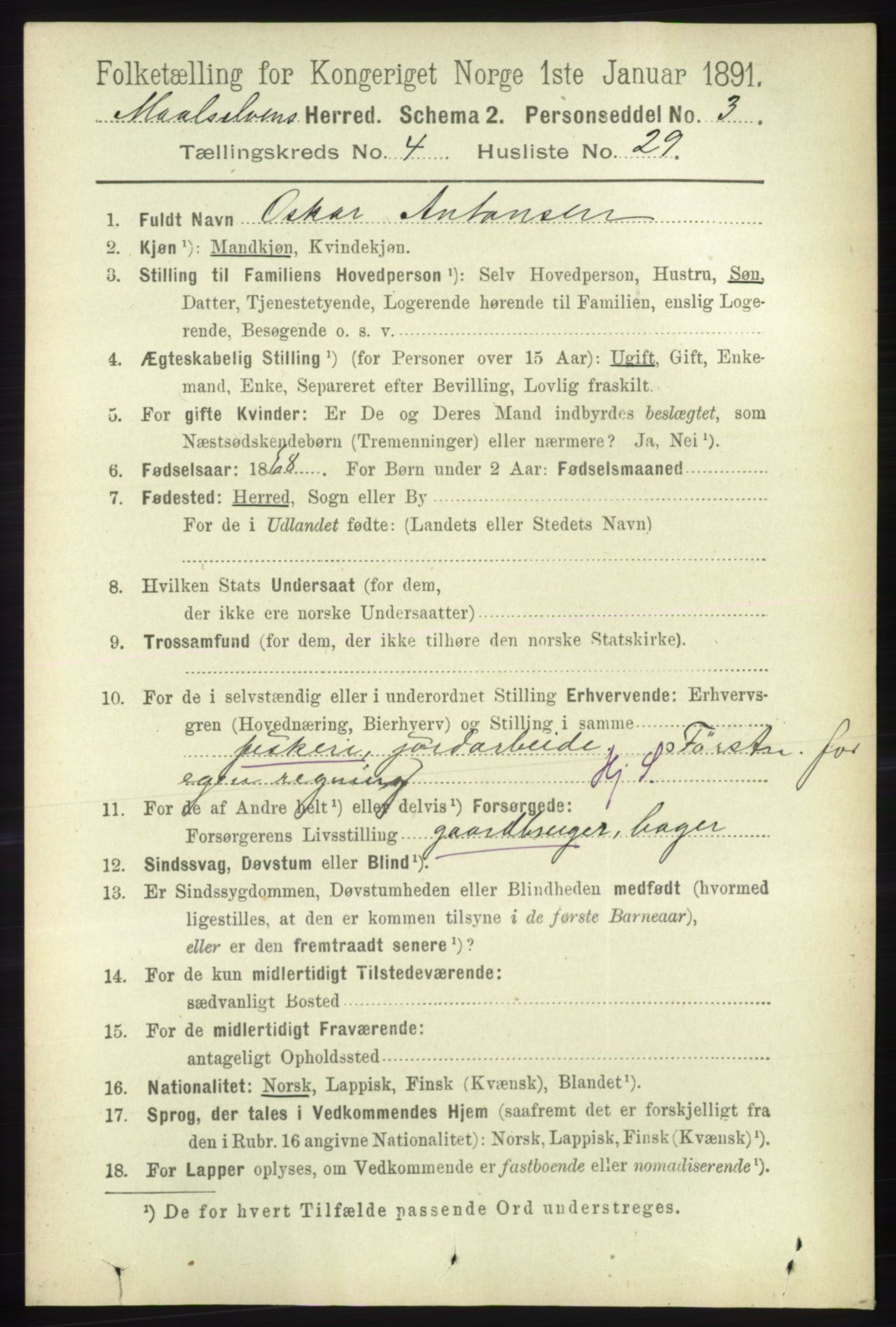 RA, 1891 census for 1924 Målselv, 1891, p. 1299