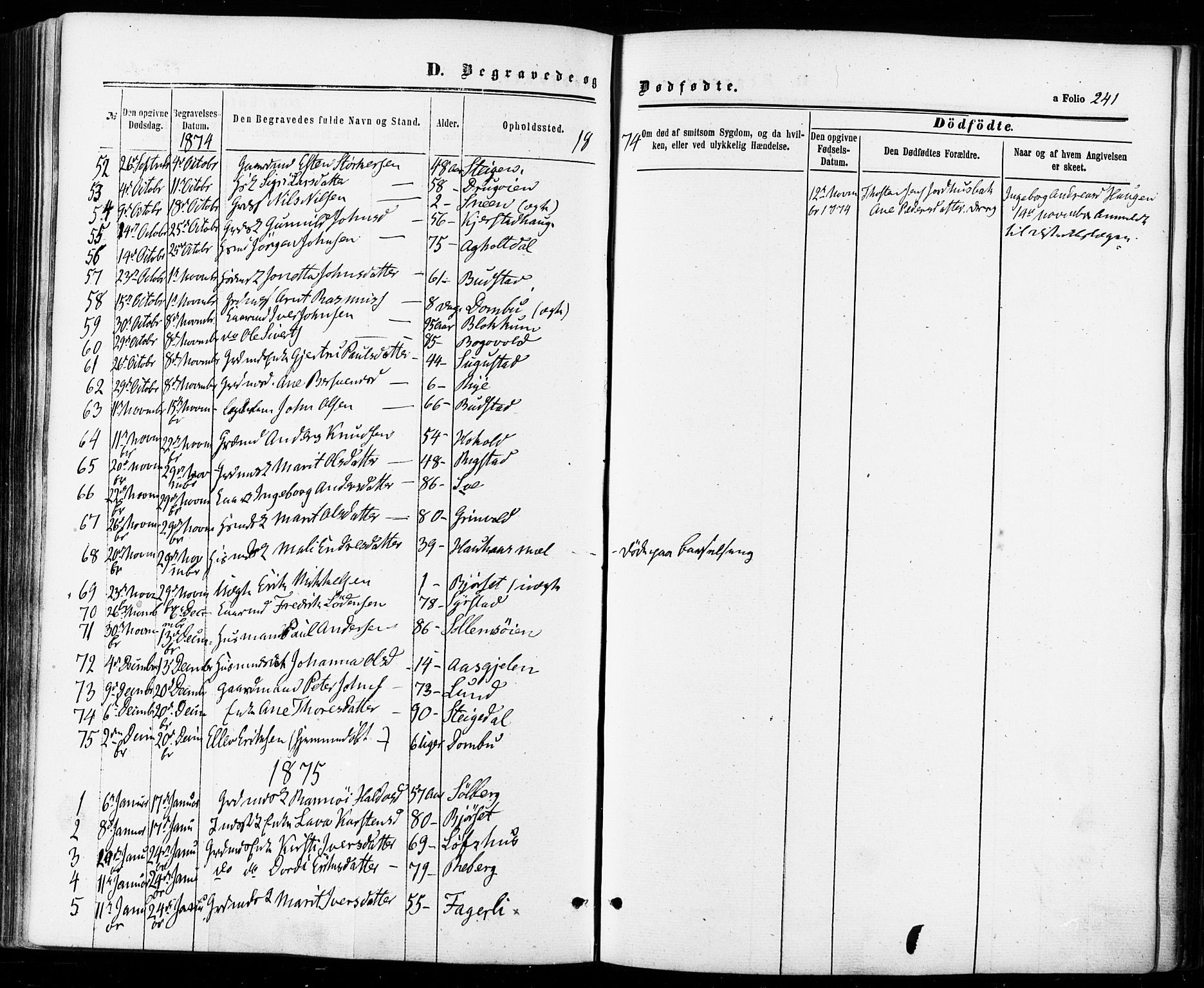 Ministerialprotokoller, klokkerbøker og fødselsregistre - Sør-Trøndelag, SAT/A-1456/672/L0856: Parish register (official) no. 672A08, 1861-1881, p. 241