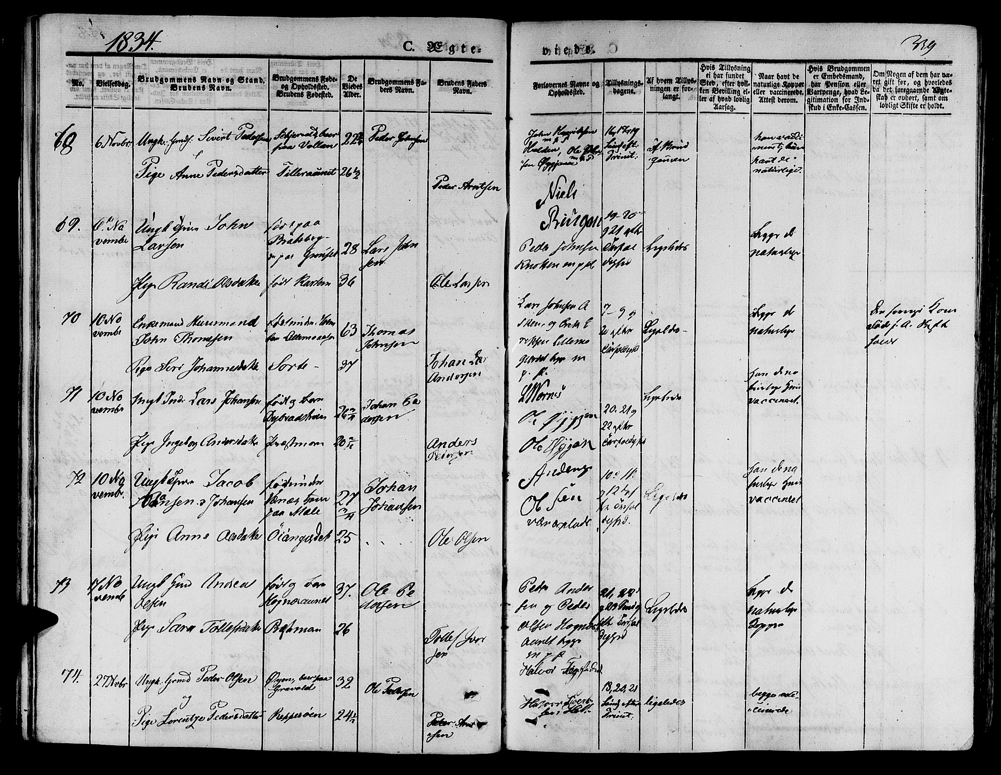 Ministerialprotokoller, klokkerbøker og fødselsregistre - Nord-Trøndelag, SAT/A-1458/709/L0072: Parish register (official) no. 709A12, 1833-1844, p. 339