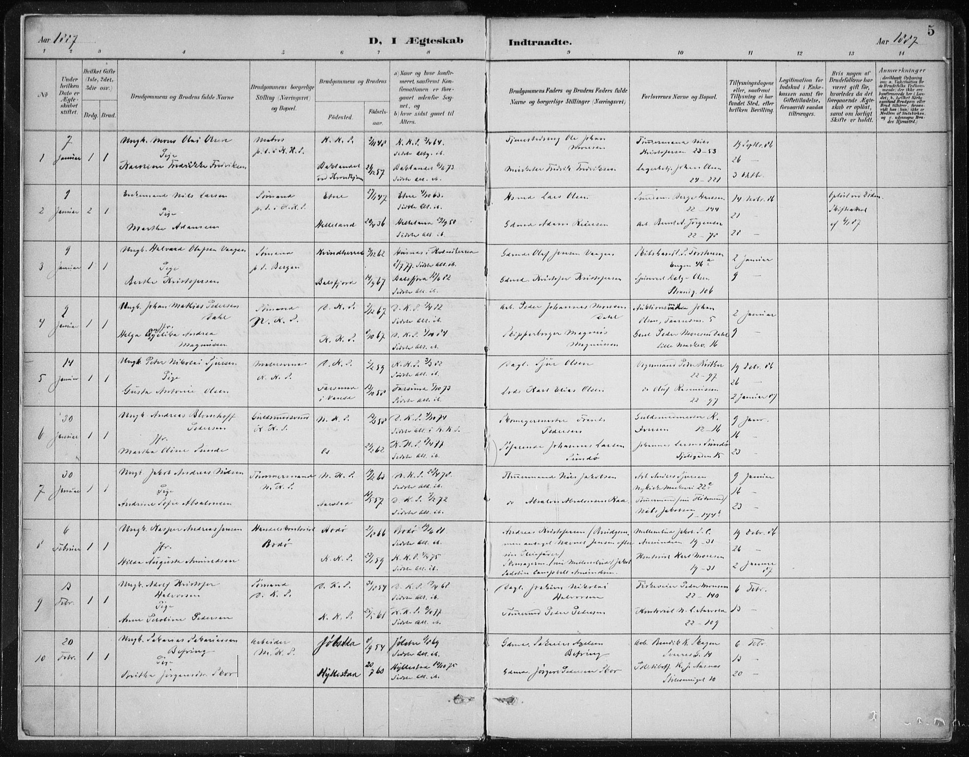 Korskirken sokneprestembete, SAB/A-76101/H/Hab: Parish register (copy) no. D 3, 1887-1906, p. 5