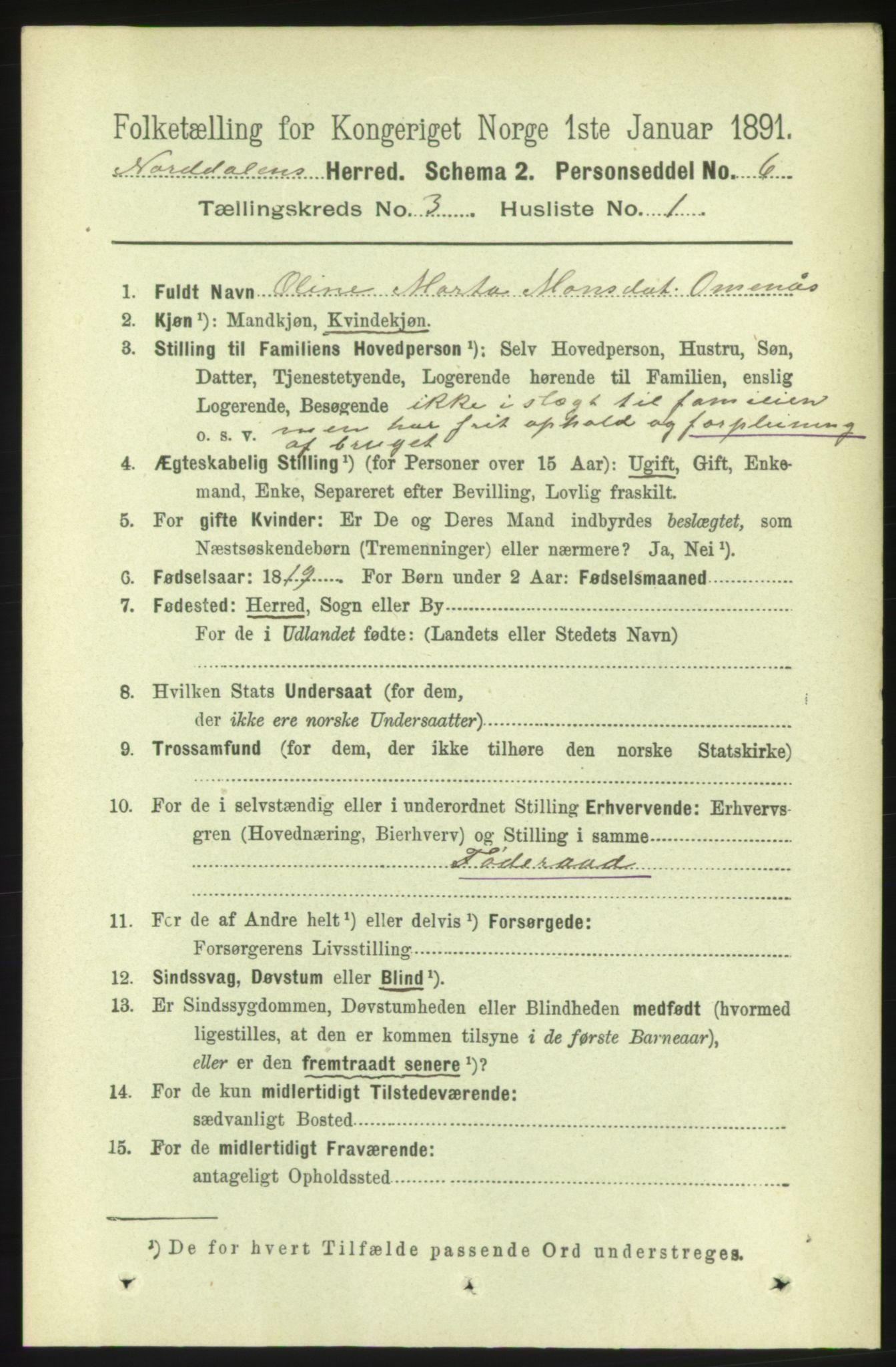 RA, 1891 census for 1524 Norddal, 1891, p. 546