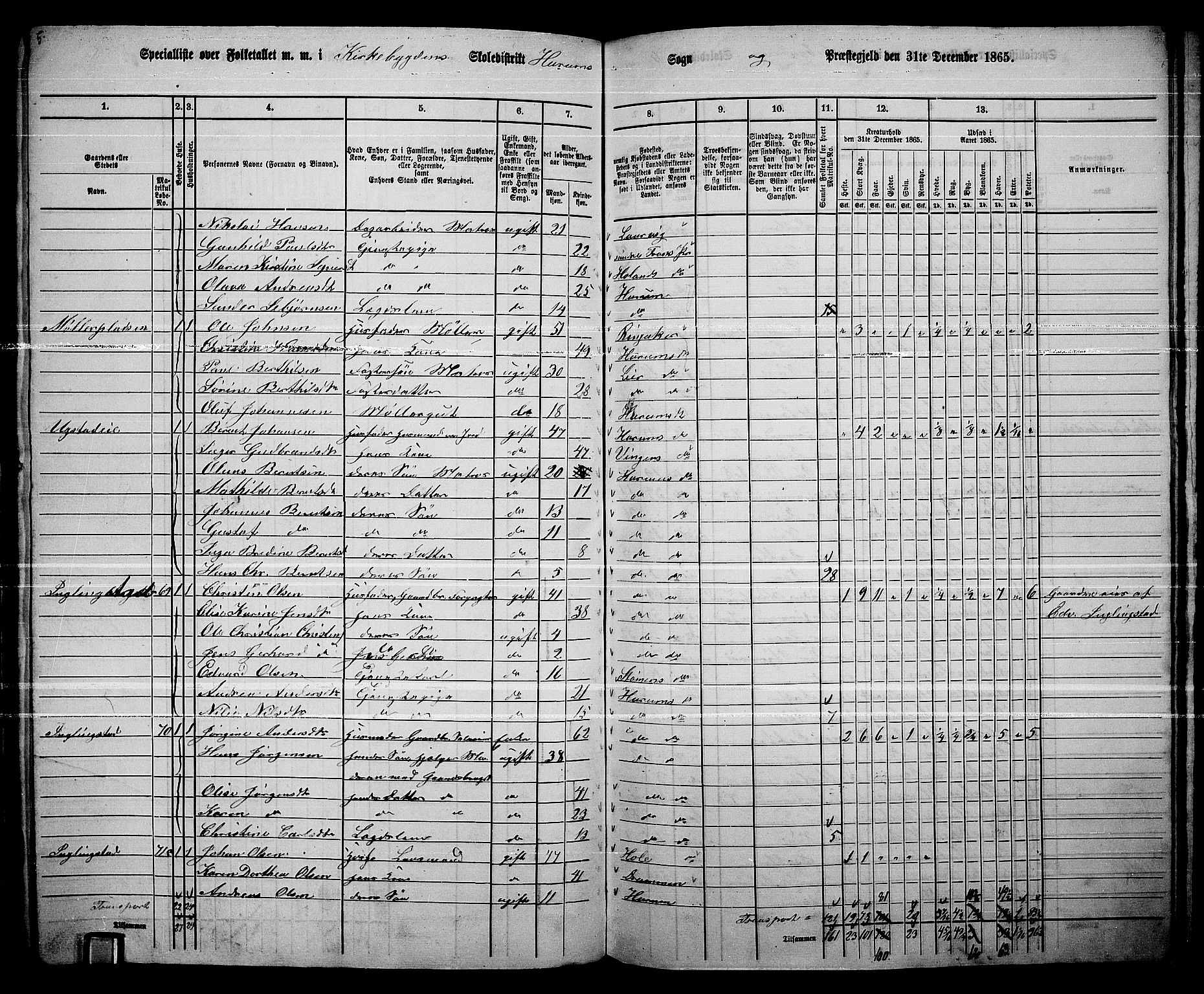 RA, 1865 census for Hurum, 1865, p. 10