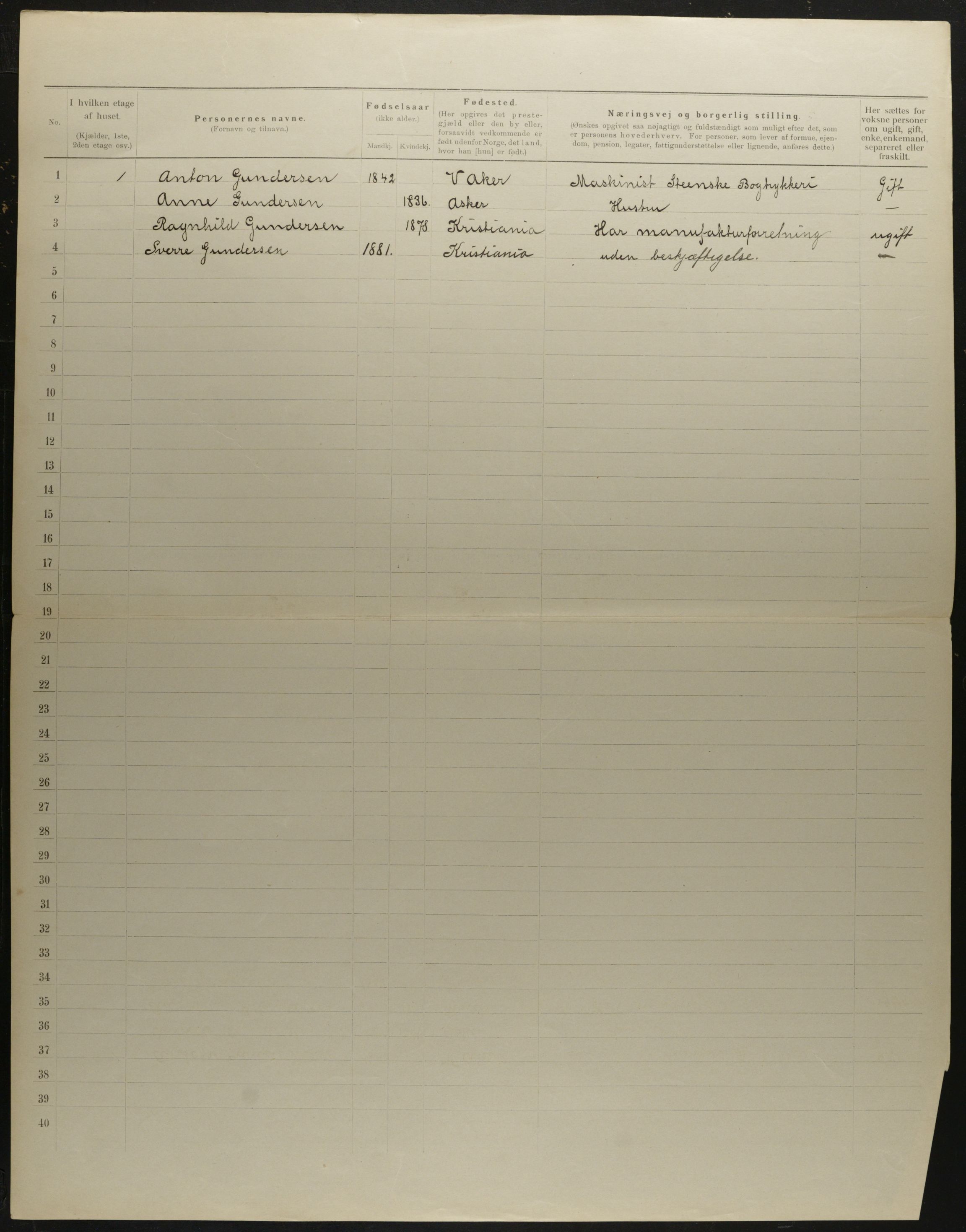 OBA, Municipal Census 1901 for Kristiania, 1901, p. 7365