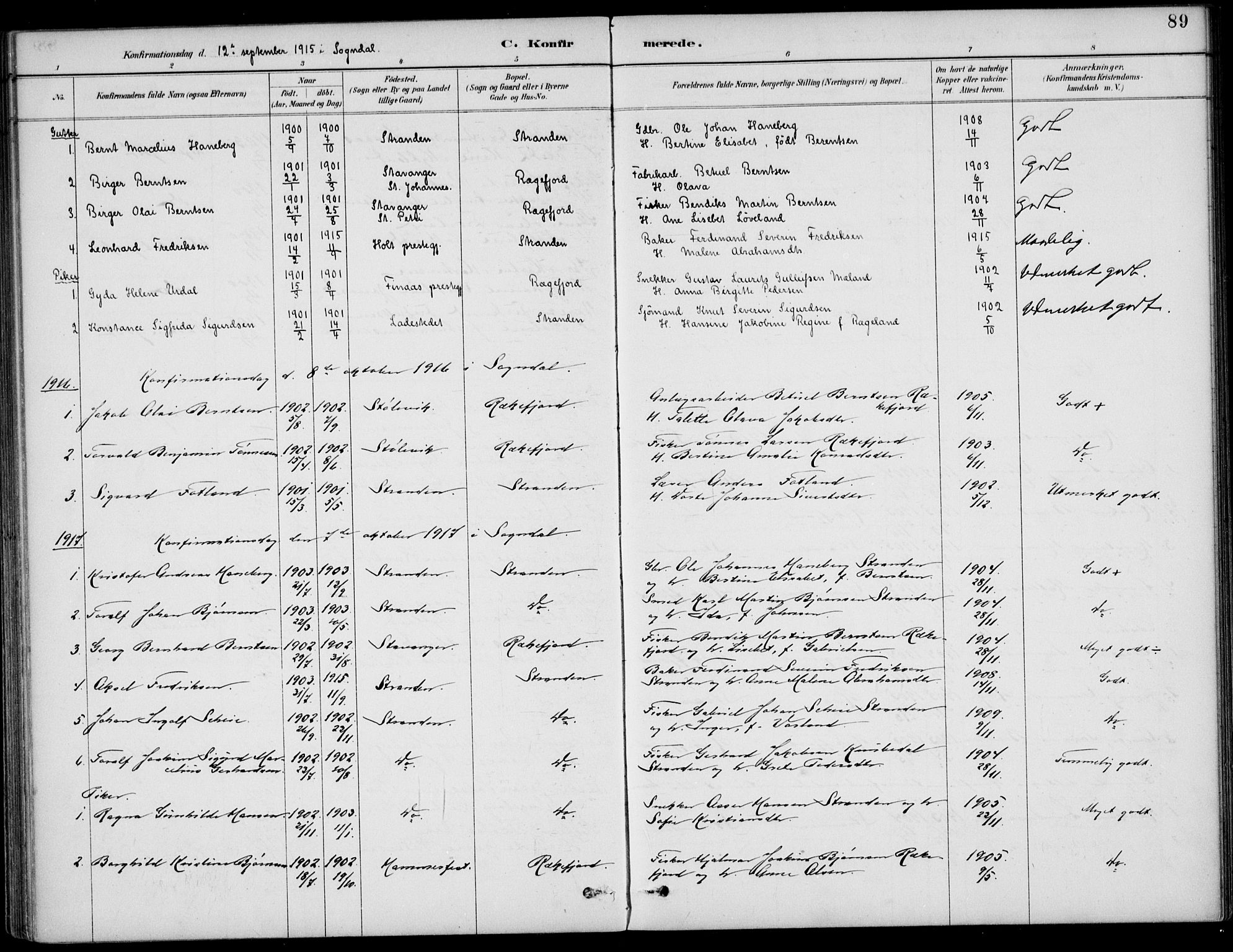 Sokndal sokneprestkontor, AV/SAST-A-101808: Parish register (official) no. A 12, 1887-1927, p. 89