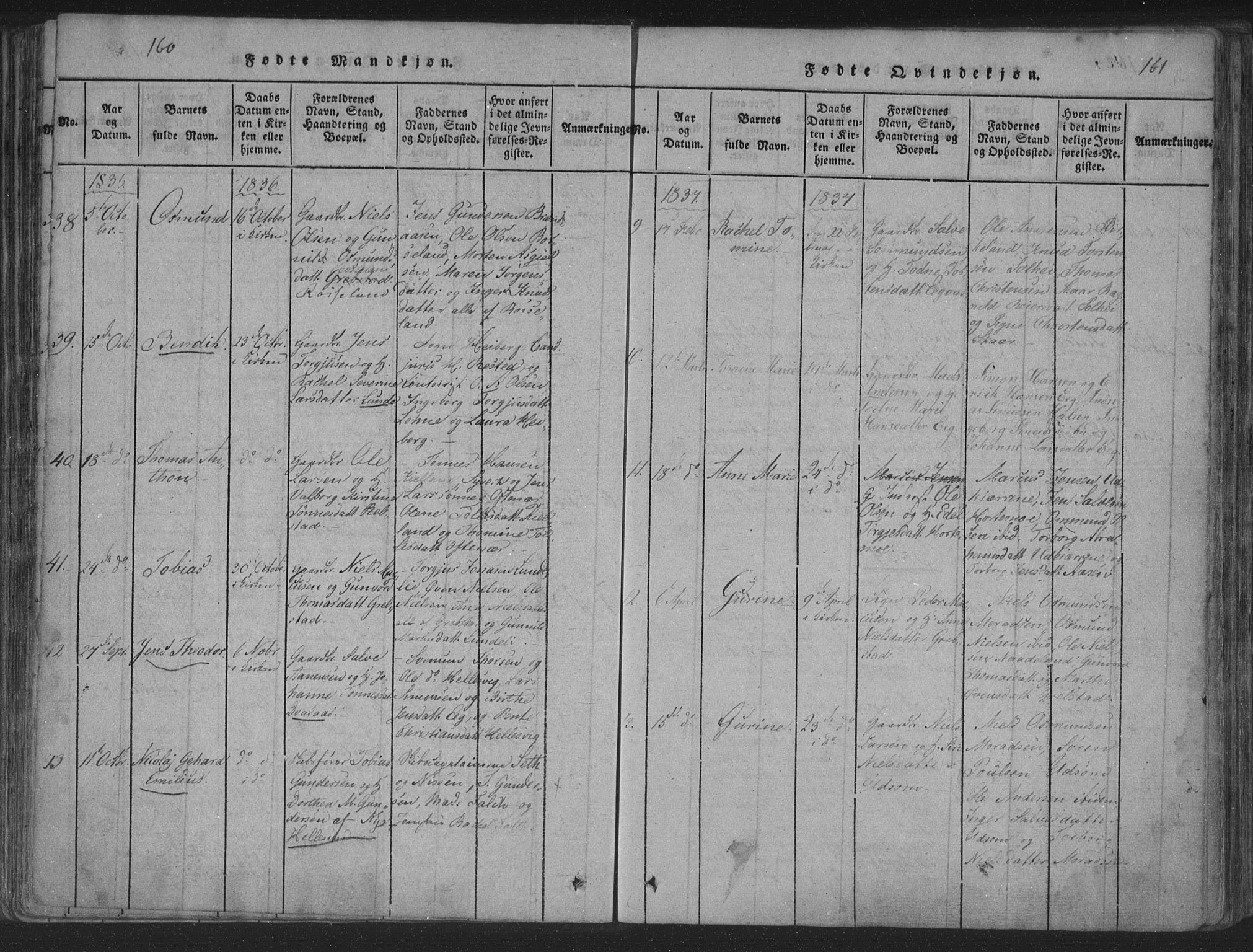 Søgne sokneprestkontor, AV/SAK-1111-0037/F/Fa/Fab/L0008: Parish register (official) no. A 8, 1821-1838, p. 160-161